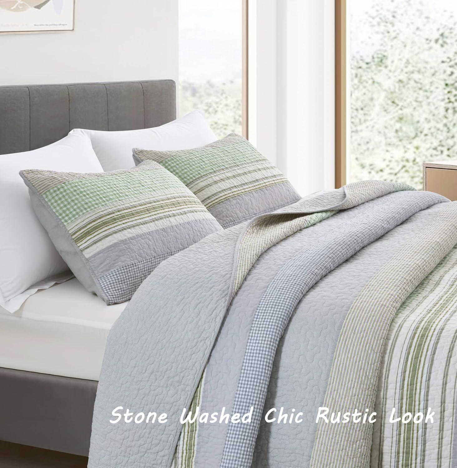 Chezmoi Collection Rene Lightweight Boho Chic Striped Cotton Quilt Set