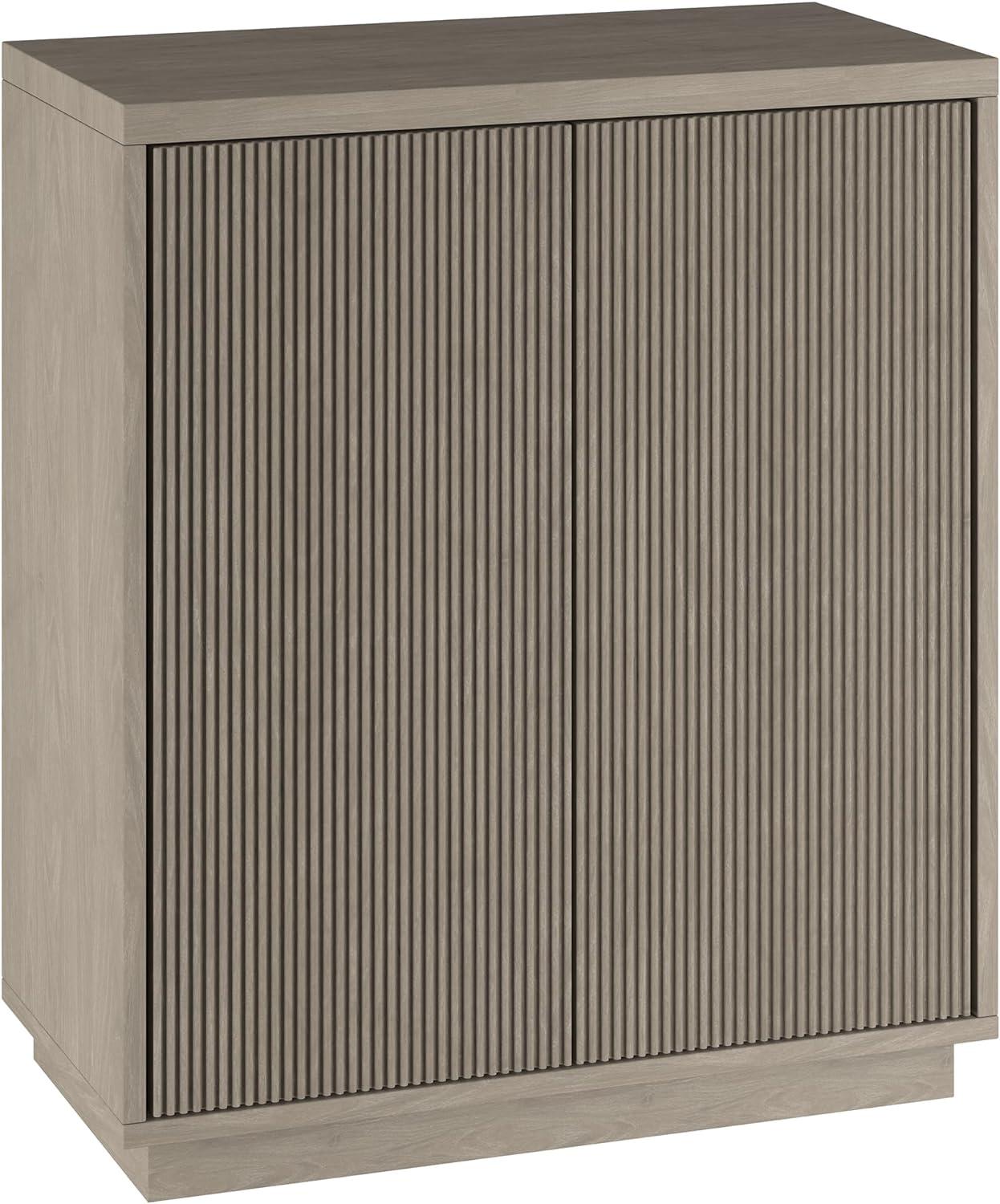 Antiqued Gray Oak Ridged Accent Cabinet with Plinth Base