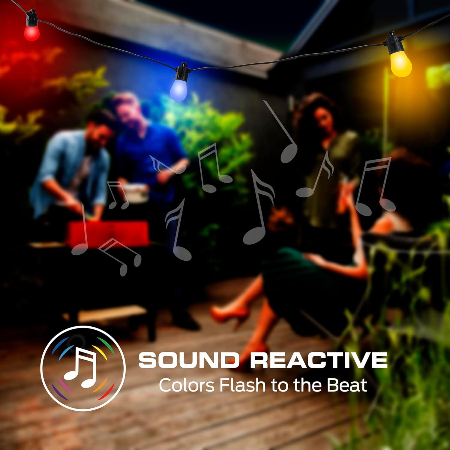 Monster Smart Weather Resistant Sound Reactive Multicolor 24 ft String Lights, 12 LED Lights, Wifi Mobile App & Voice Control, RGB + IC Flow, Corded Electric