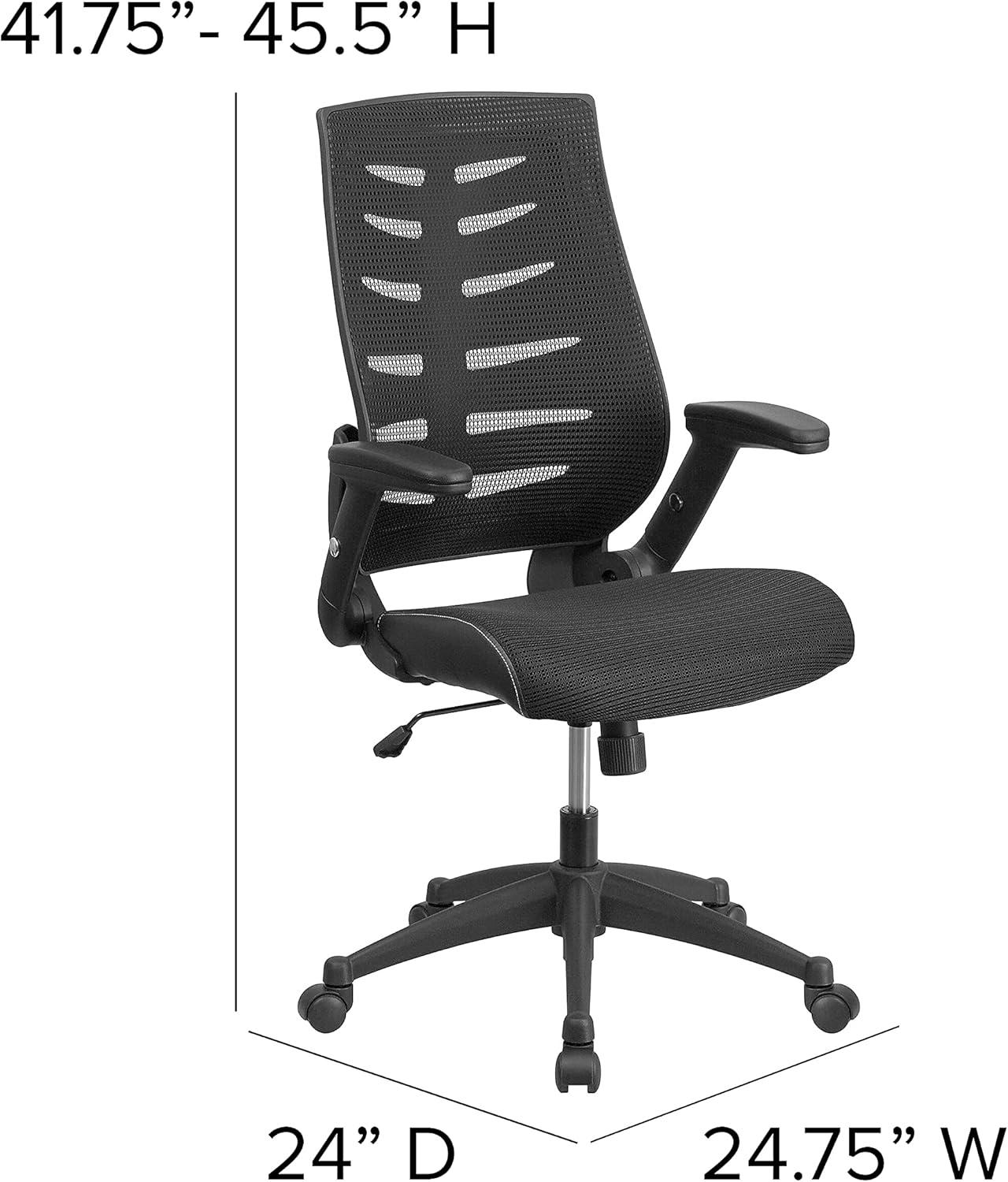 BizChair High Back Designer Black Mesh Executive Swivel Ergonomic Office Chair with Height Adjustable Flip-Up Arms