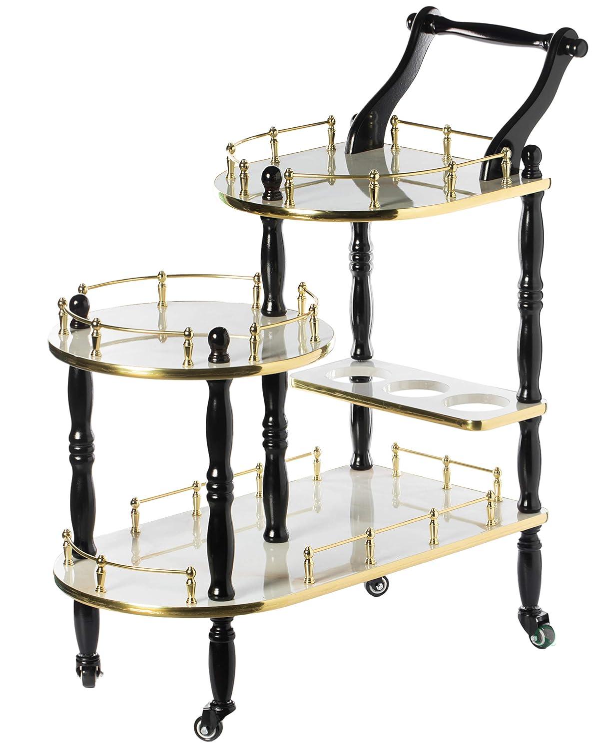 Wood Serving Bar Cart Tea Trolley with 3 Tier Shelves and Rolling Wheels