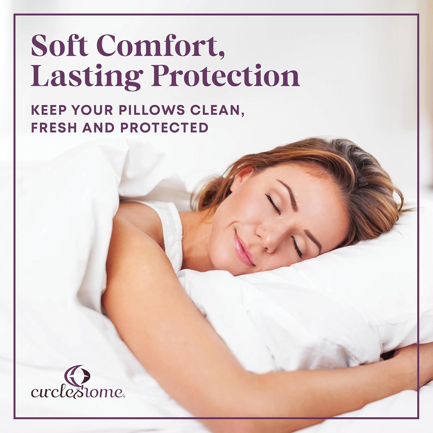 Circles Home 100% Cotton Breathable Queen Pillow Protector with Zipper – (6 Pack)