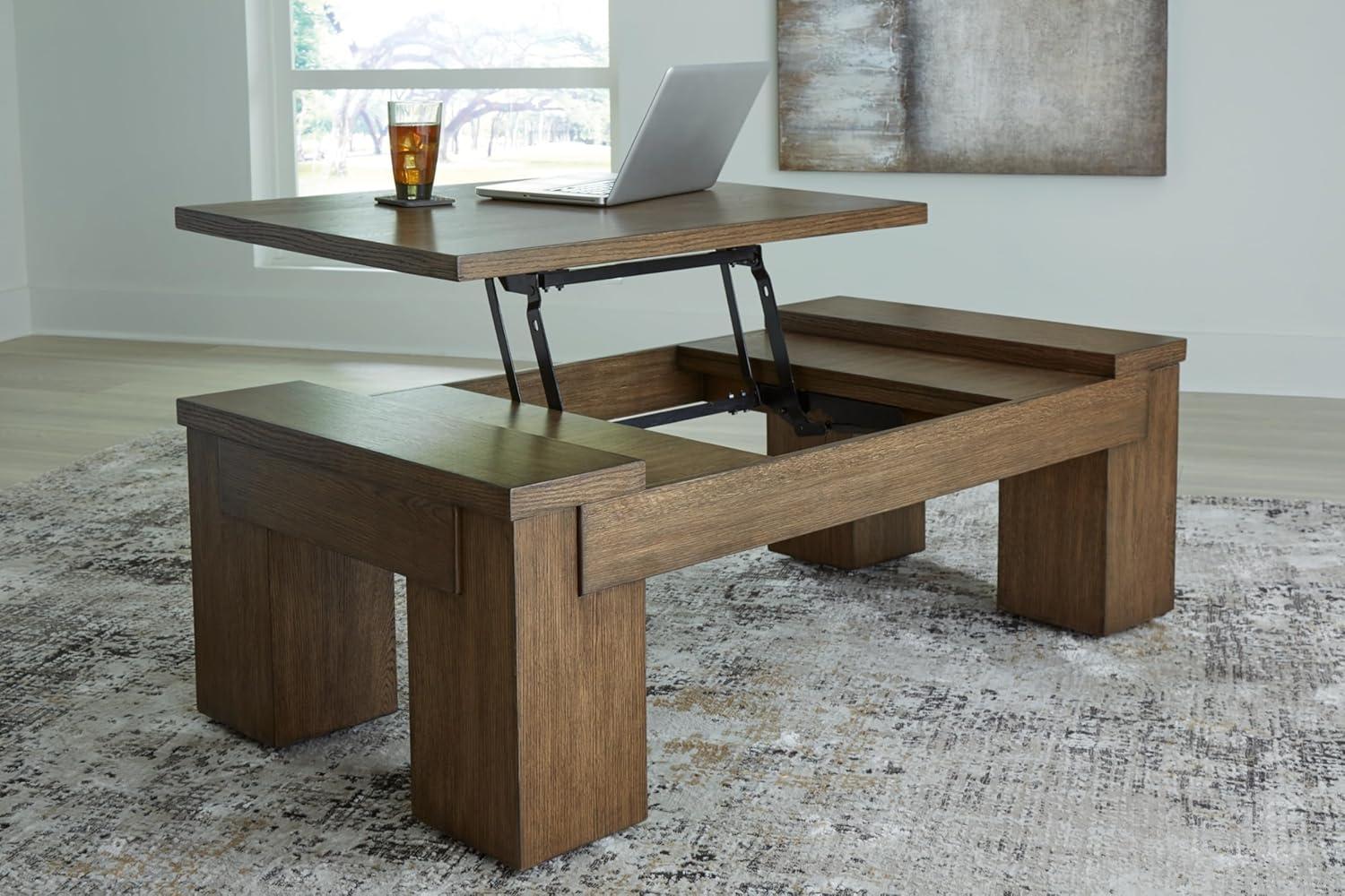 Brown Rectangular Wood Lift-Top Coffee Table