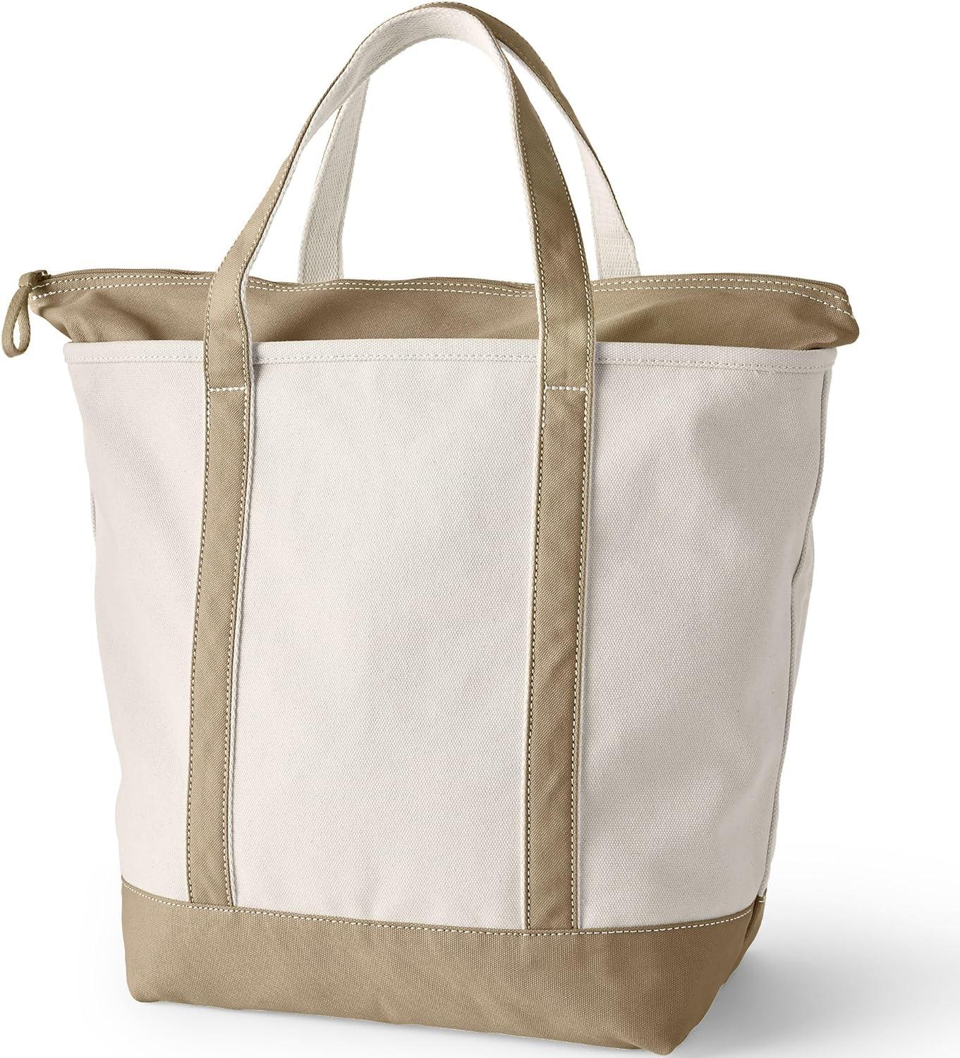 Lands' End Medium Natural 5 Pocket Zip Top Canvas Tote Bag -  - Natural/Cafe Au Lait