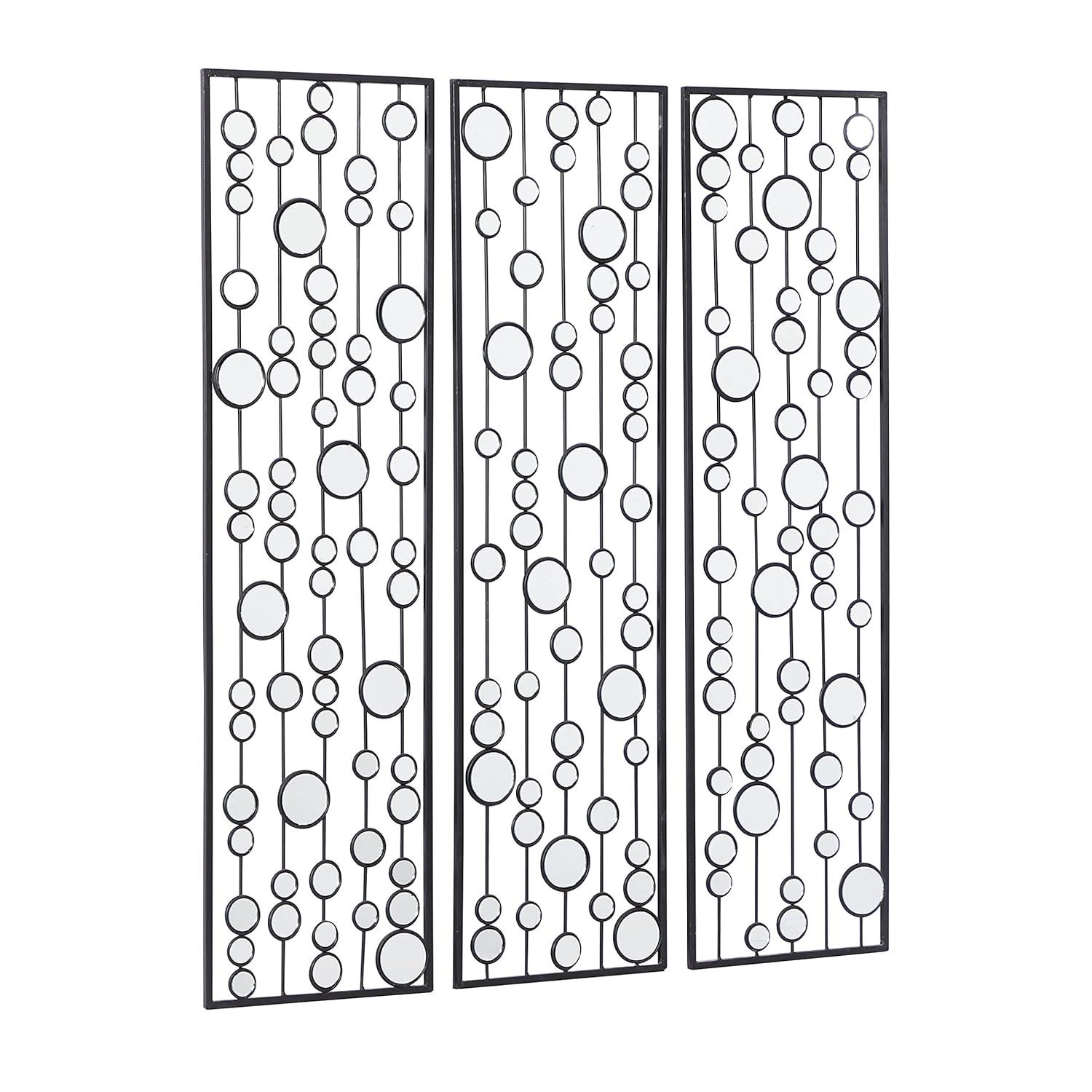 Mercer41 Metal Geometric Black Wall Decor with Round Mirror Accents Set