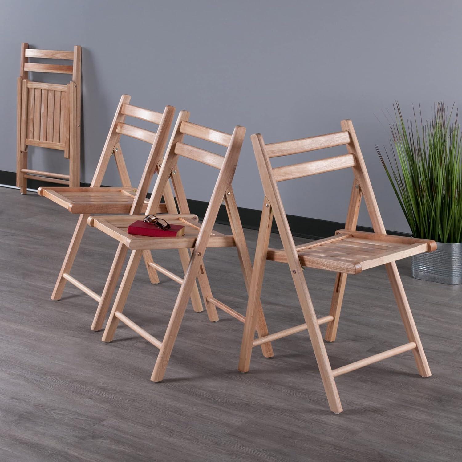 Natural Finish Armless Folding Wood Chair Set of 4