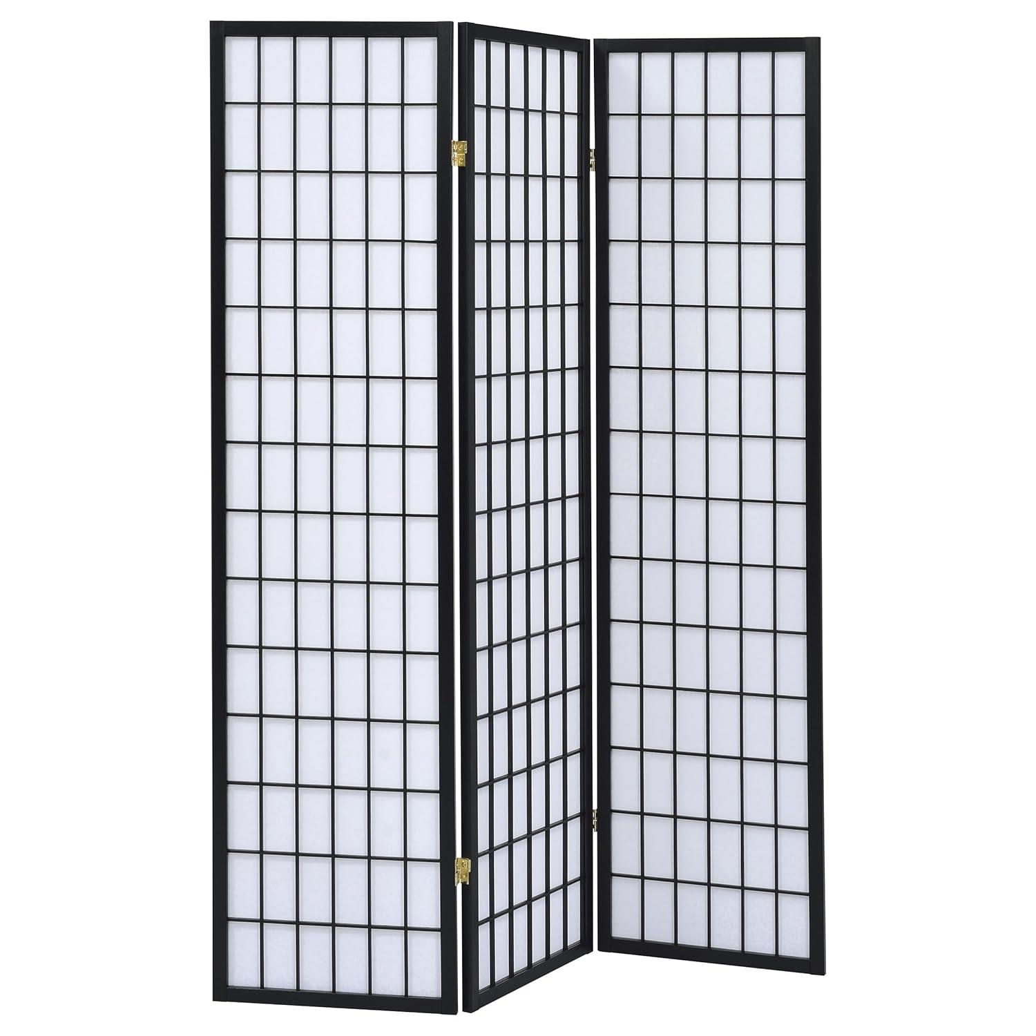 3-Panel Room Divider, Black, 70" x 6" x 50"