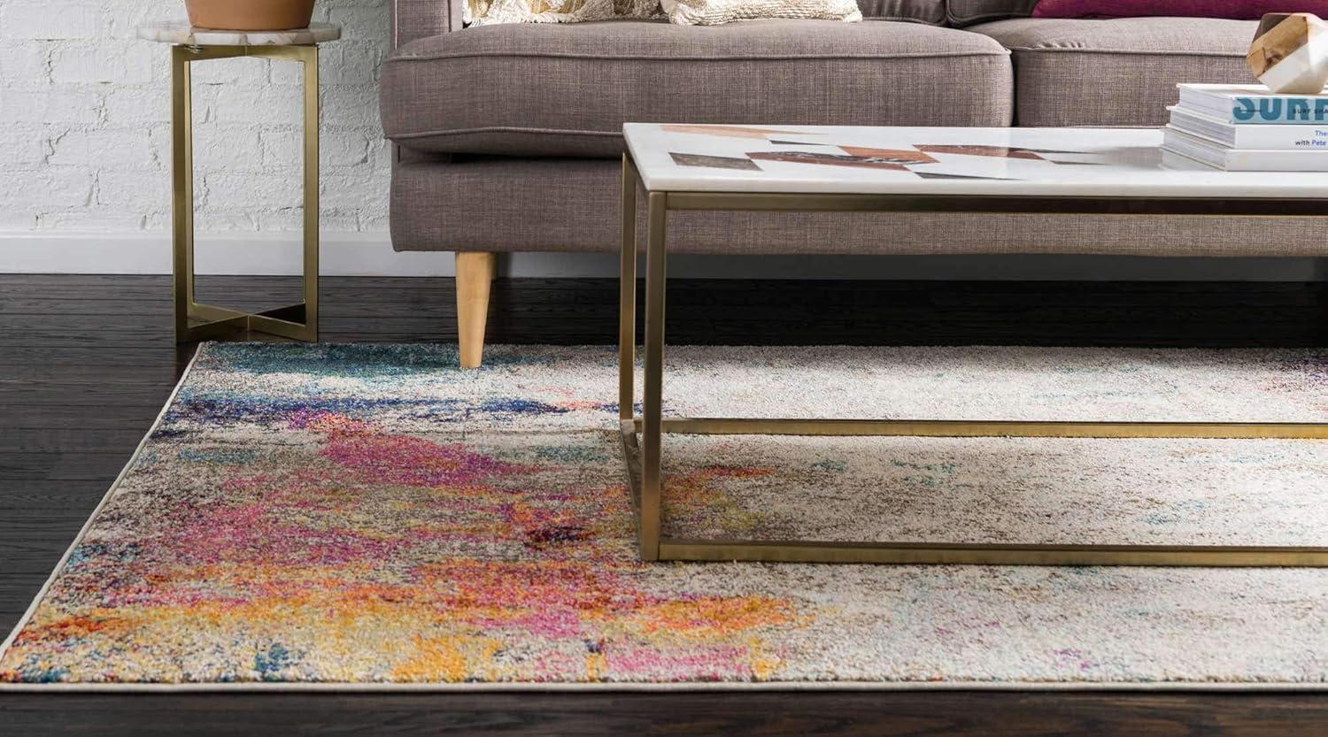 Chromatic Illusion Beige & Multicolor Abstract Indoor Rug