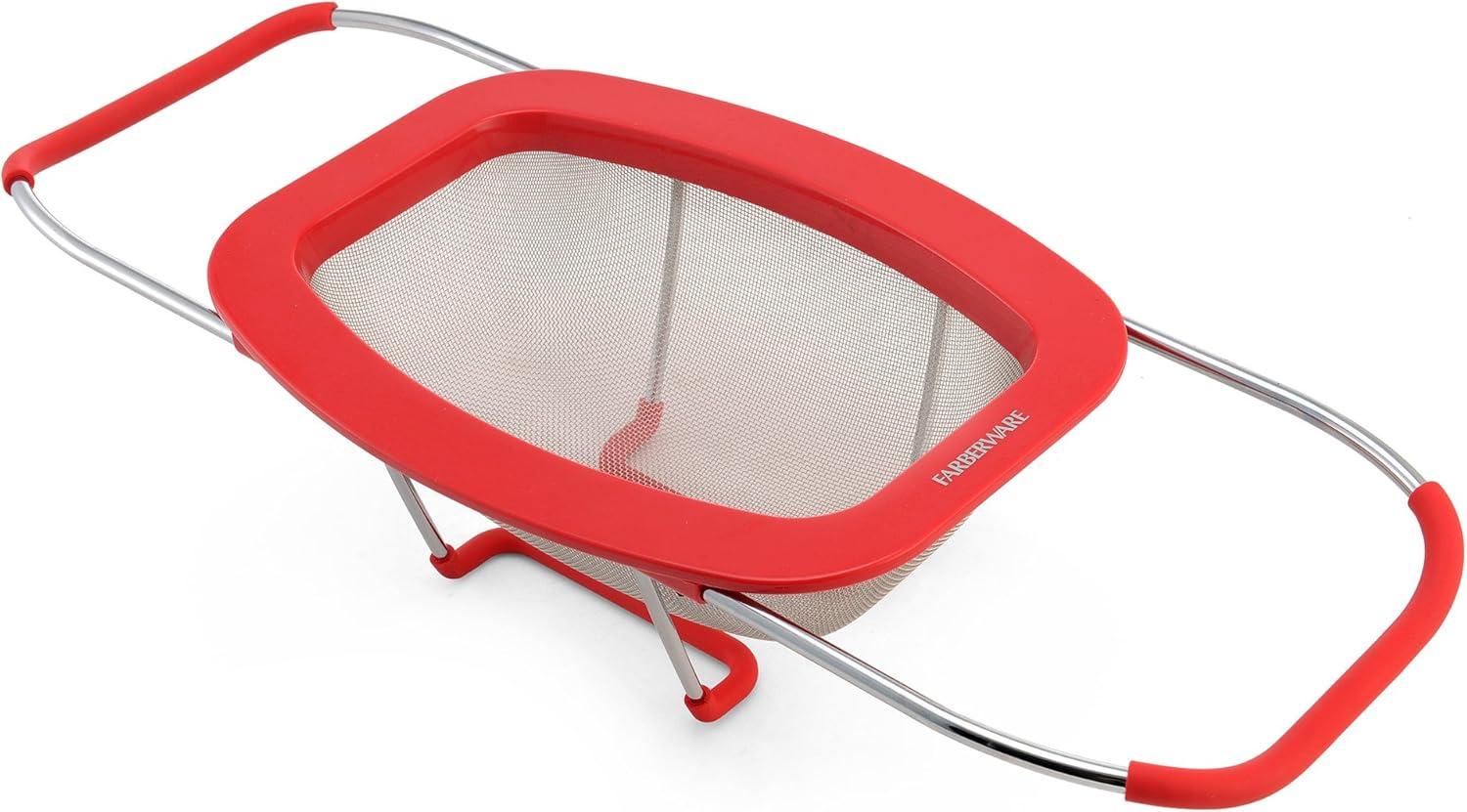 Red Stainless Steel Expandable Over-The-Sink Colander