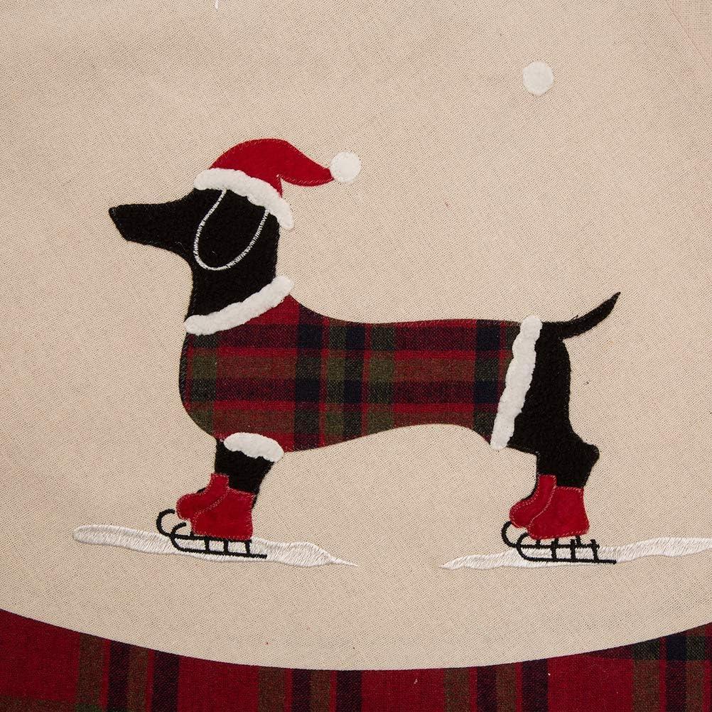 48" Embroidered Dachshund Christmas Tree Skirt with Plaid Edge