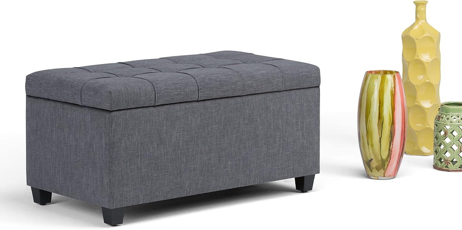 Simpli Home Sienna 34" Transitional Rectangle Ottoman Bench in Gray Linen Look Fabric