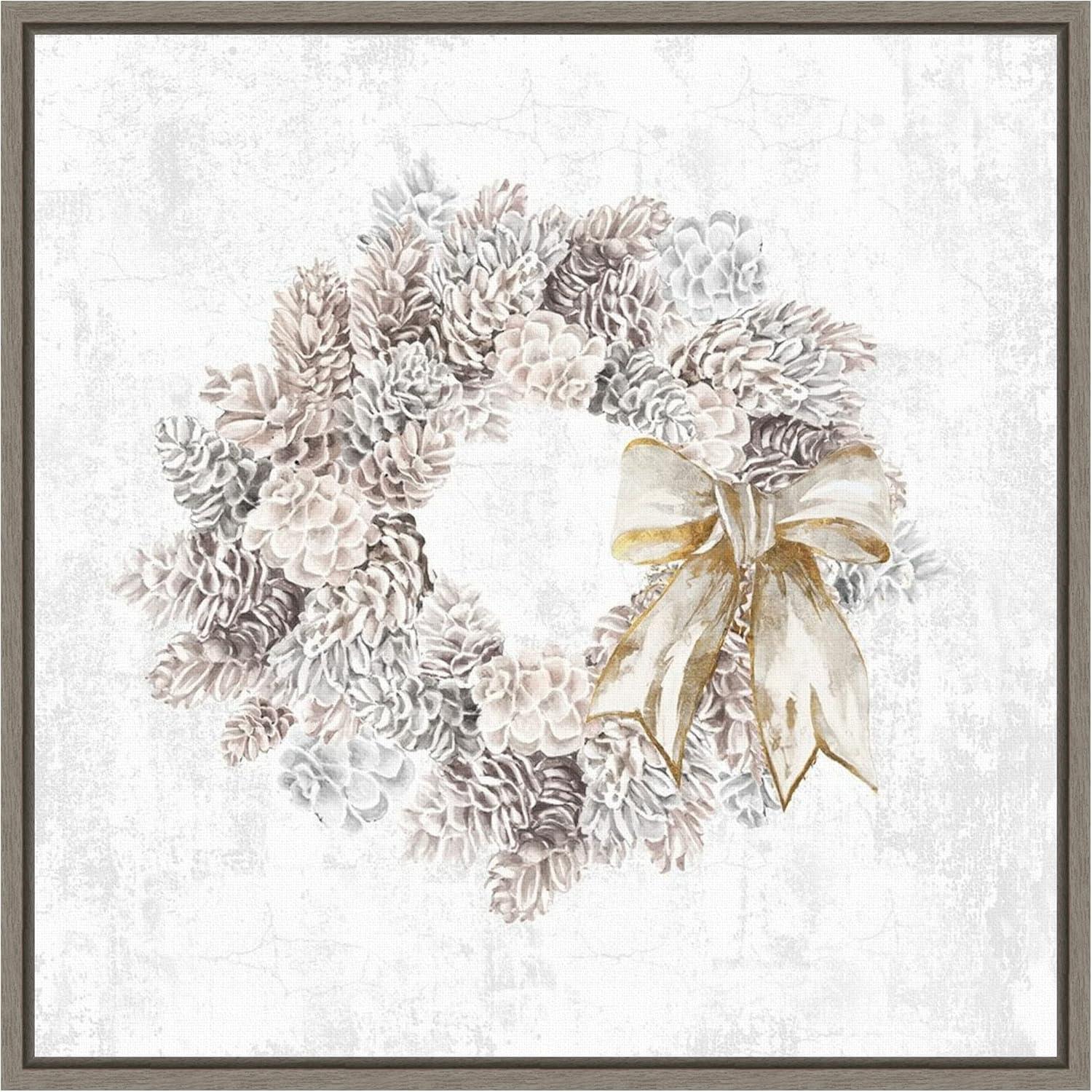 Elegant Frosty Pinecone Wreath Framed Canvas Print