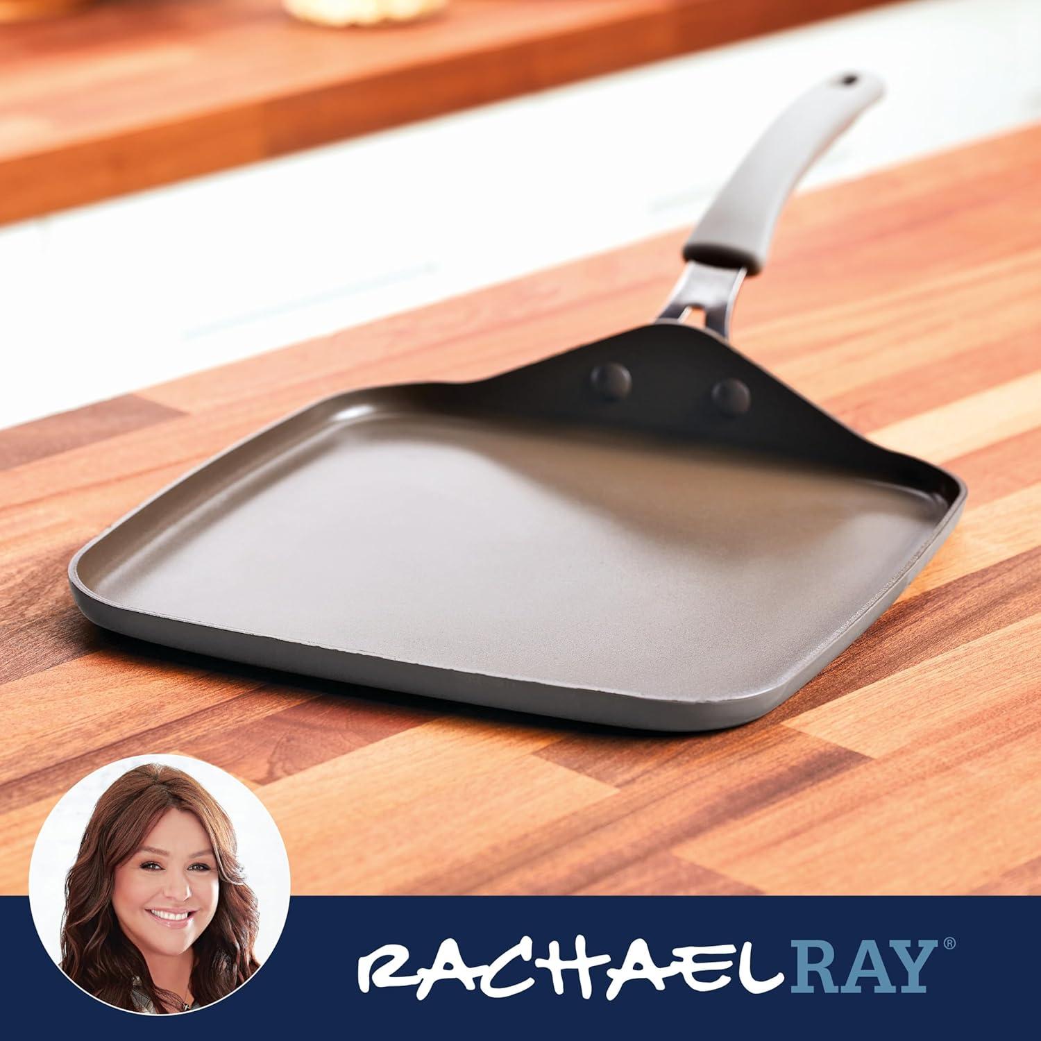 Rachael Ray Cook + Create Nonstick Aluminum Square Stovetop Griddle Pan, 11-Inch, Gray