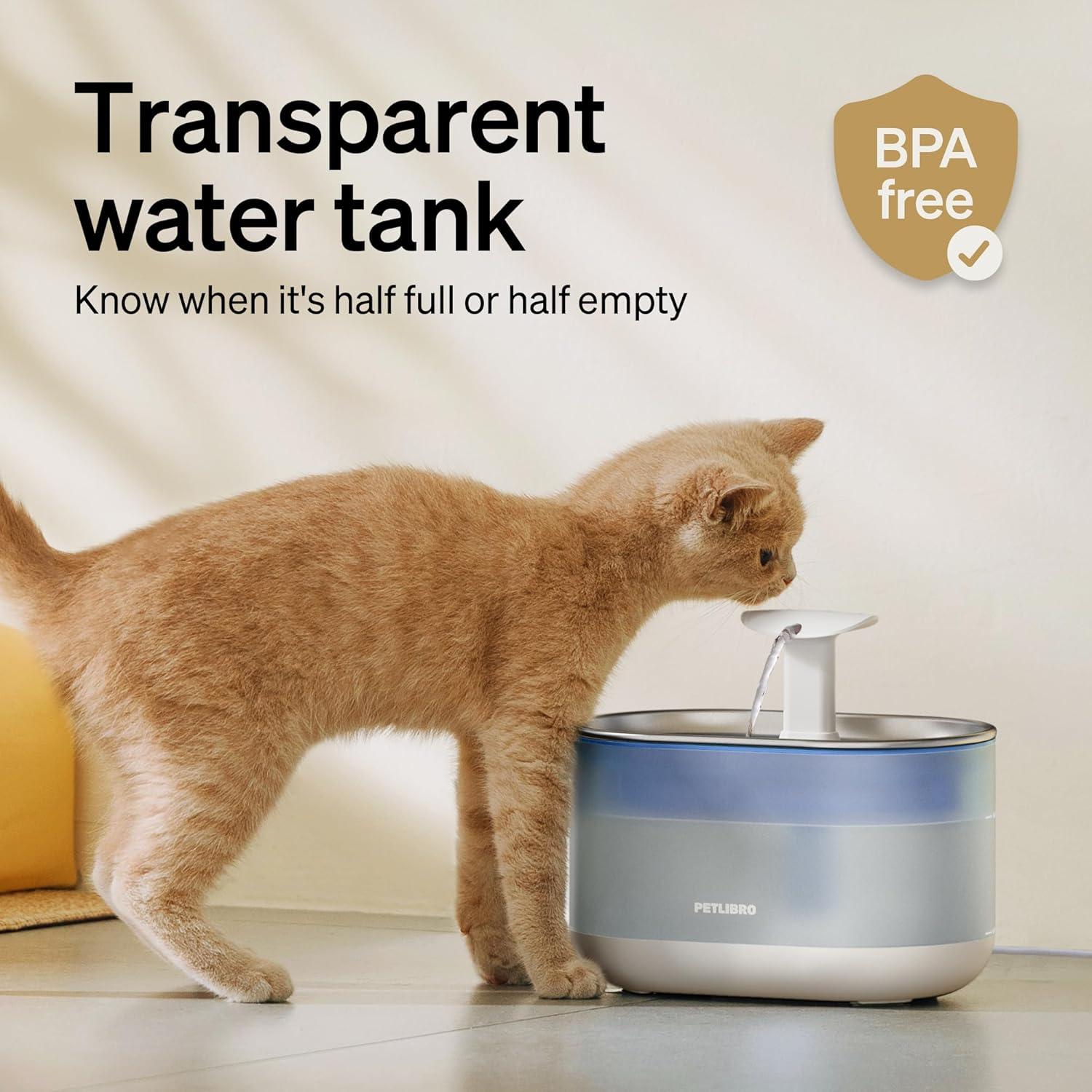 PETLIBRO Cat Water Fountain Stainless Steel,Ultra Quiet,71fl oz/2.1L Automatic Cat Fountain,Two Flow Modes,BPA-Free Capsule Metal Healthy Pet Water Fountain for Cats Inside with 4 Large Filters