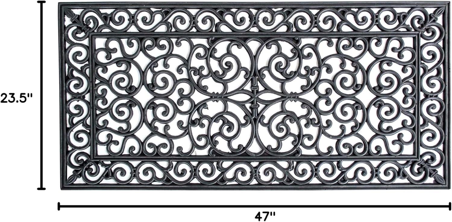 Black Decorative Scrollwork Rubber Entryway Door Mat 2-Pack