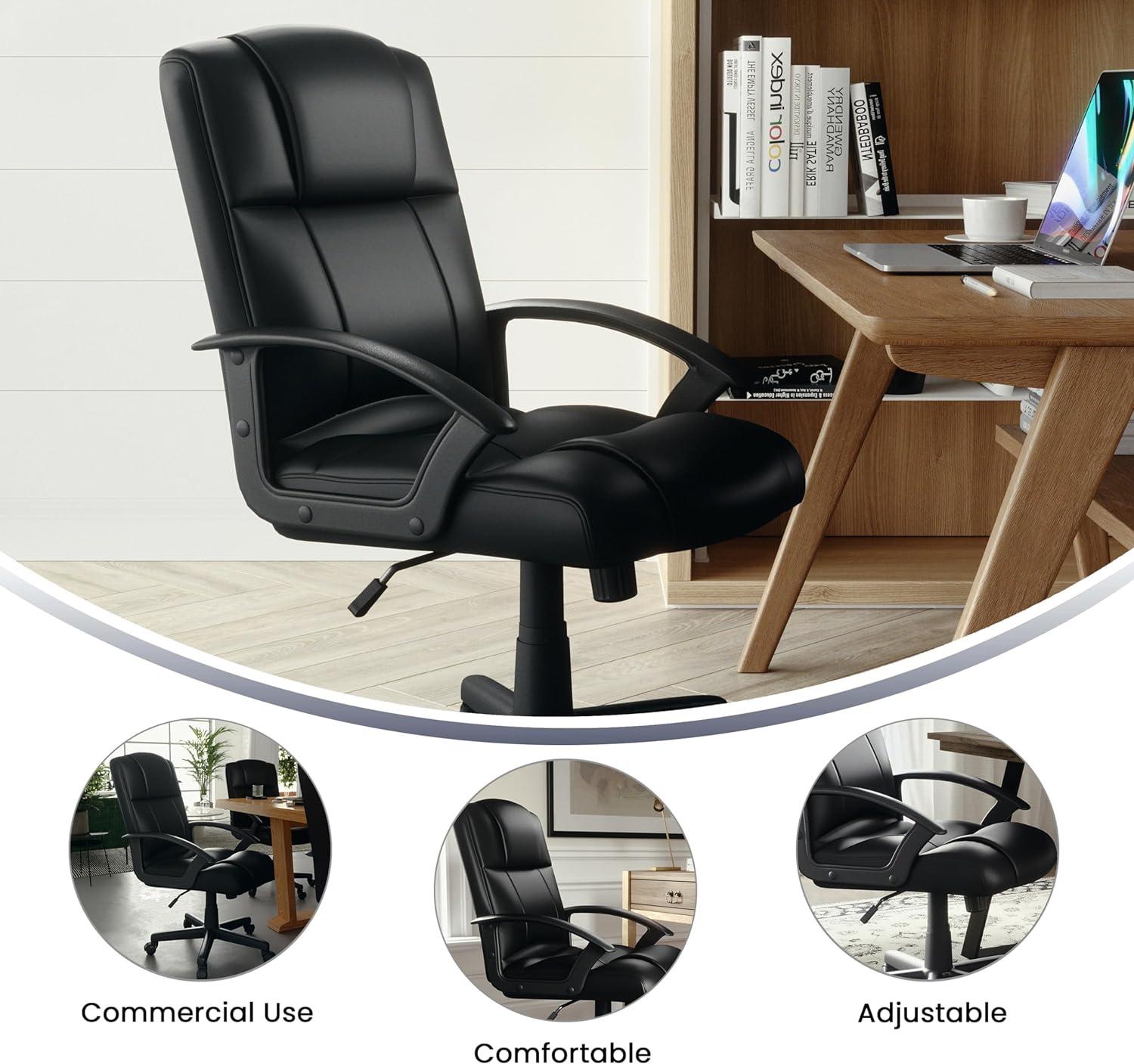 Ergonomic High-Back Black Leather and Plastic Swivel Task Chair