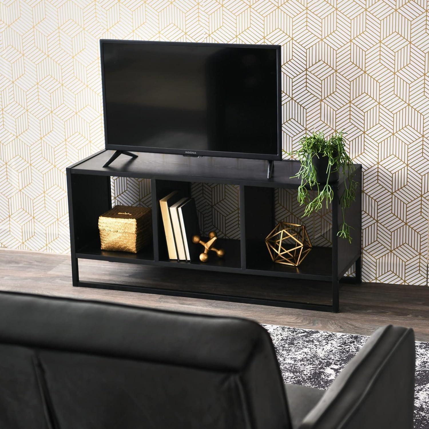 Modern Black Oak Woodgrain Coffee Table with Cube Storage