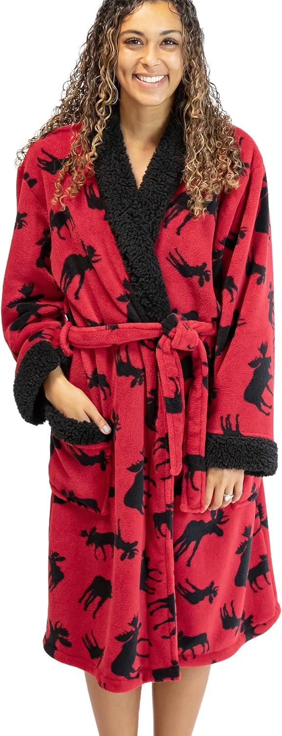 Classic Moose Lazy One Ultra-Cozy Bathrobes for Women, Animal, Cabin (S/m)