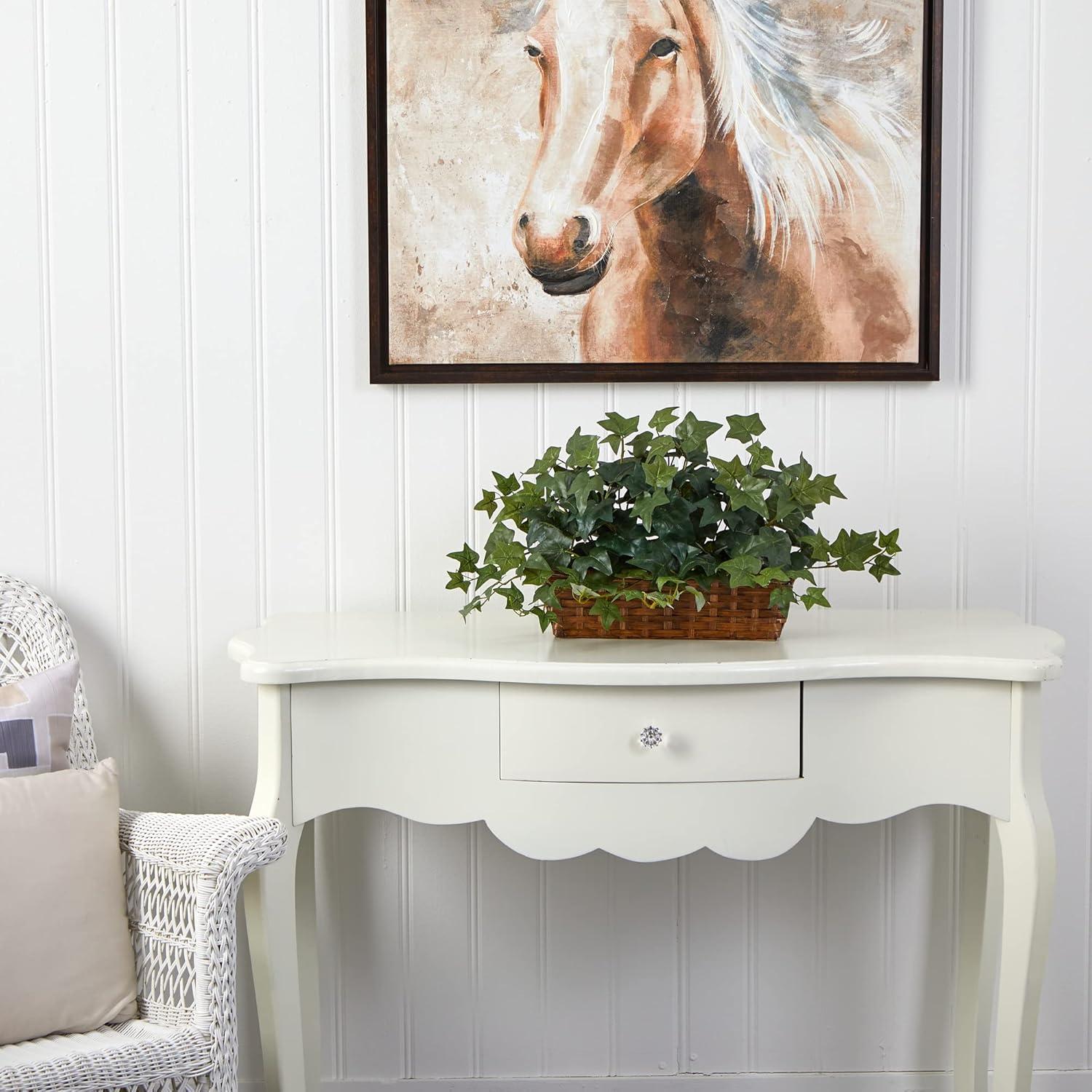 Puff Ivy in Ledge Basket - Nearly Natural: Indoor Decorative Faux Greenery, Wicker Basket Display