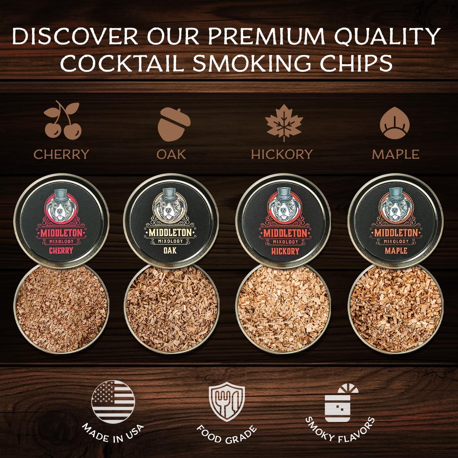 SmokeTop Cocktail Smoker Kit with 4 Flavors Wood Chips - Cocktail Smoker Kit & Chips for Old Fashioned Cocktails, Whiskey, & Bourbon (Cherry, Hickory, Maple & Oak)