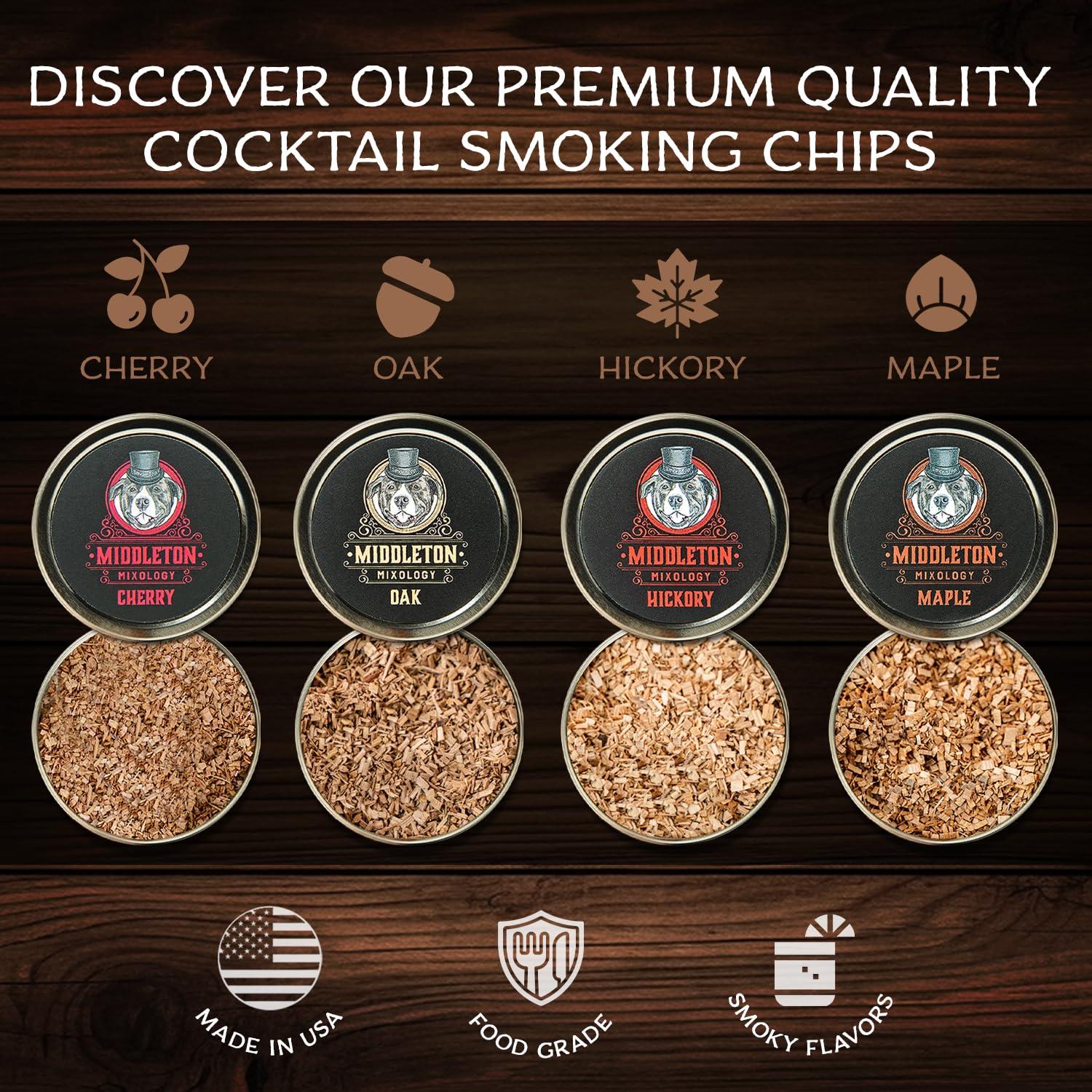 SmokeTop Cocktail Smoker Kit with 4 Flavors Wood Chips - Cocktail Smoker Kit & Chips for Old Fashioned Cocktails, Whiskey, & Bourbon (Cherry, Hickory, Maple & Oak)