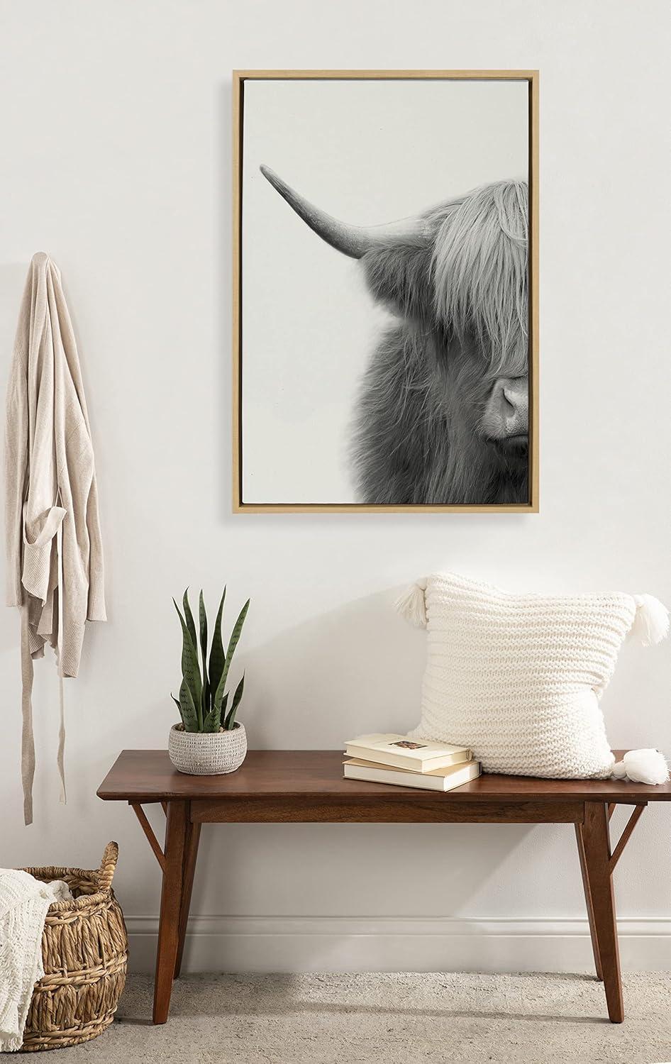 Kate and Laurel Sylvie Hey Dude Highland Cow Crop Framed Canvas by The Creative Bunch Studio