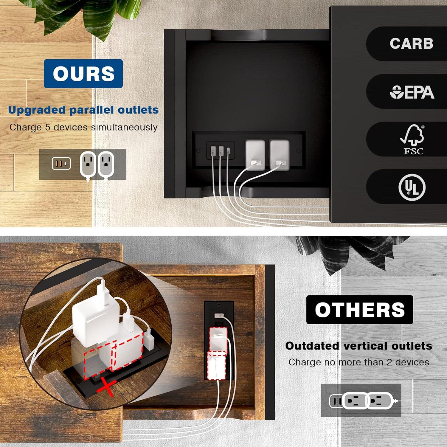 Slim Side Table With Wheels, USB Ports And Outlets, Rolling Narrow End Table With Charging Station And Bag, Flip Top Nightstand With Hidden Storage Shelves For Living Room Bedroom Small Spaces