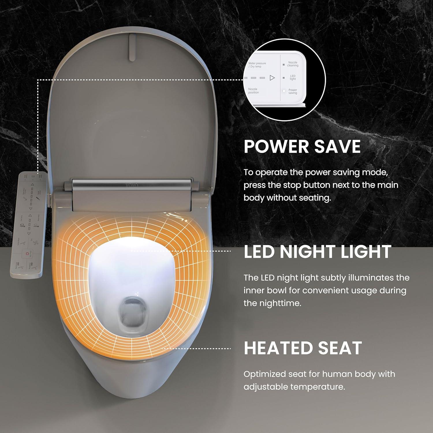 VOVO Stylement VB-3100SR Electronic Smart Toilet Bidet Seat, Heated Seat, One Piece Bidet Toilet Seat, Round - White