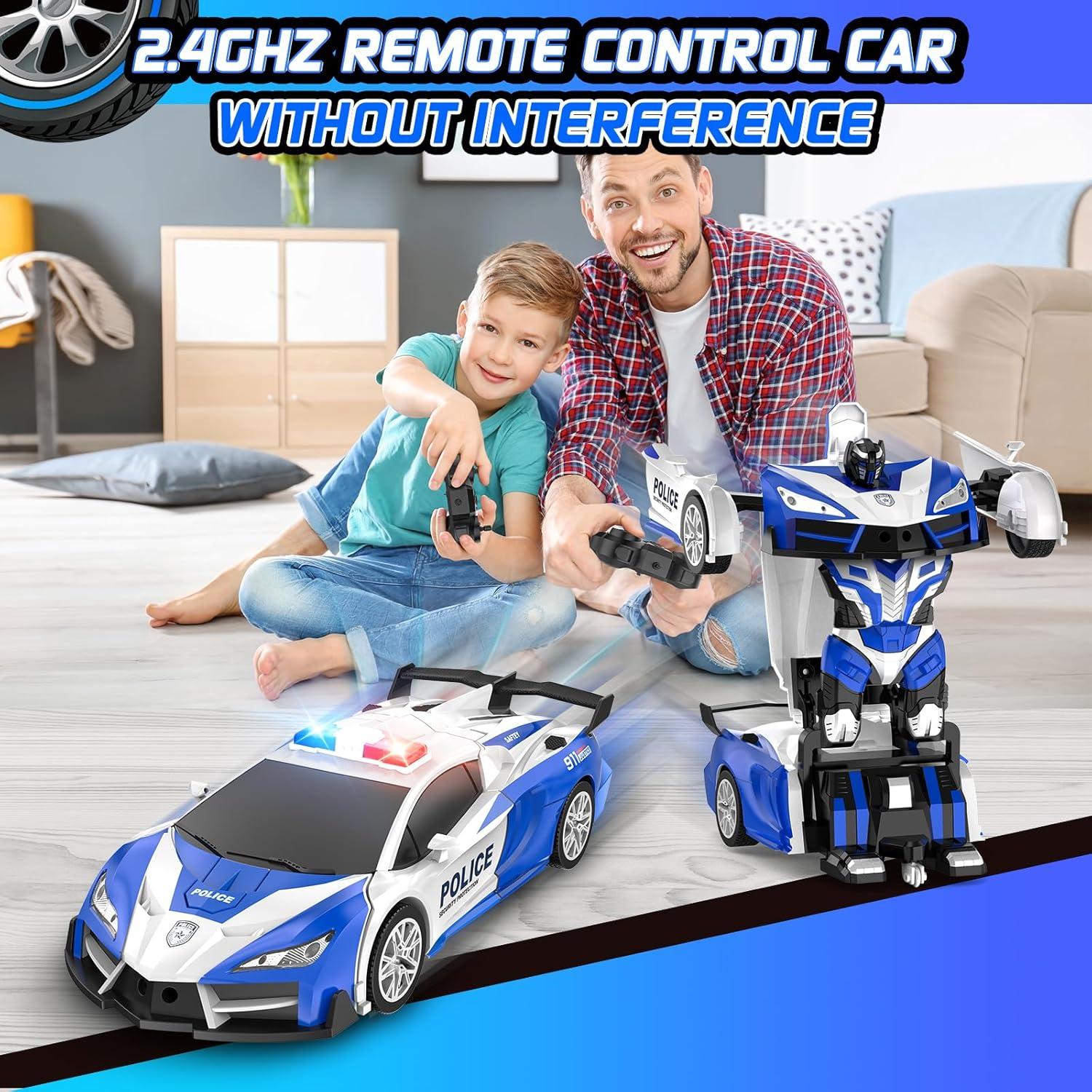 Remote Control Car for Kids , One Button Transformation to Robot with Flashing Light 2.4 Ghz Transforming Robot Car 1:18 Scale Transform RC Cars Toy Boys Girls Birthday Gift with 360 Degree Rotation