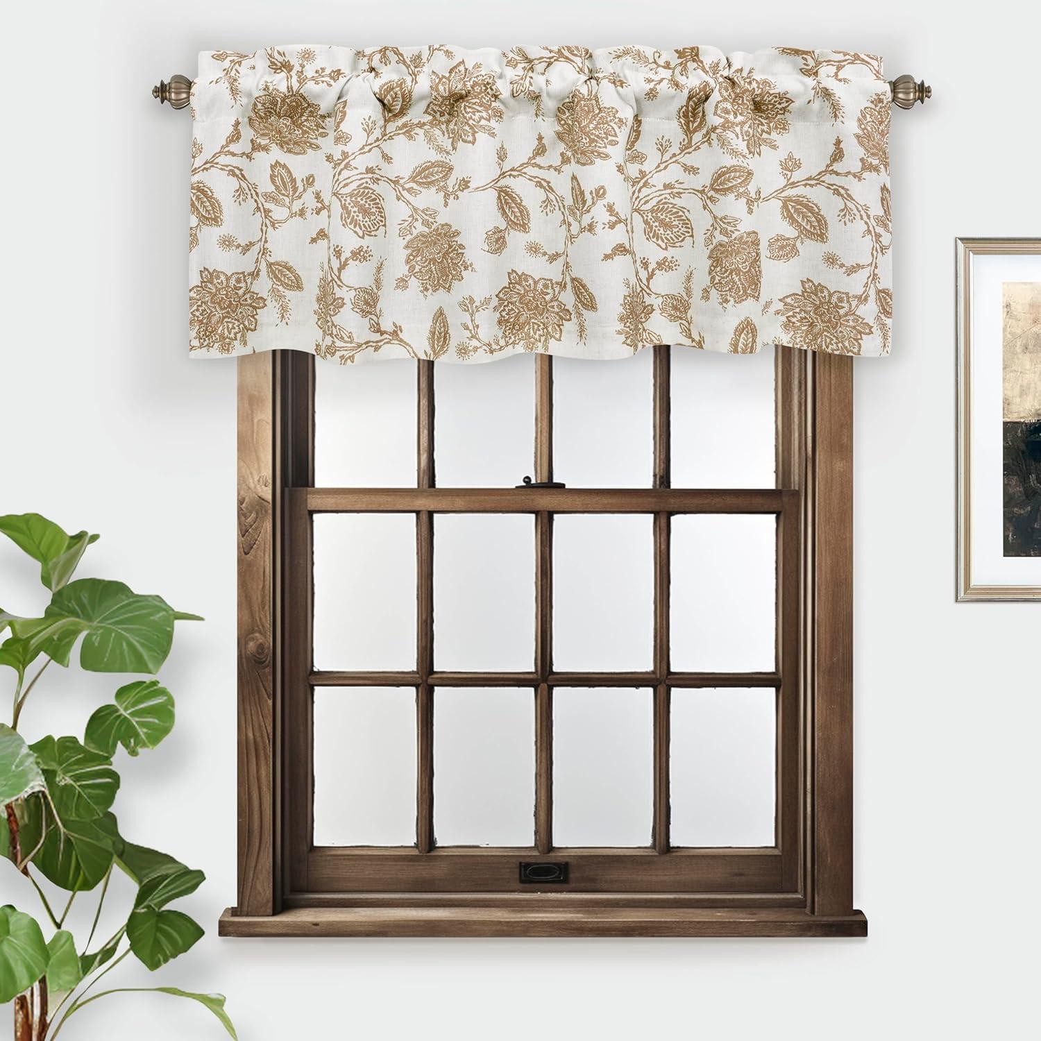 DriftAway Freda Jacobean Floral Linen Blend Blackout Thermal Insulated Energy Saving Privacy Window Curtain Valance Rod Pocket 2 Layers