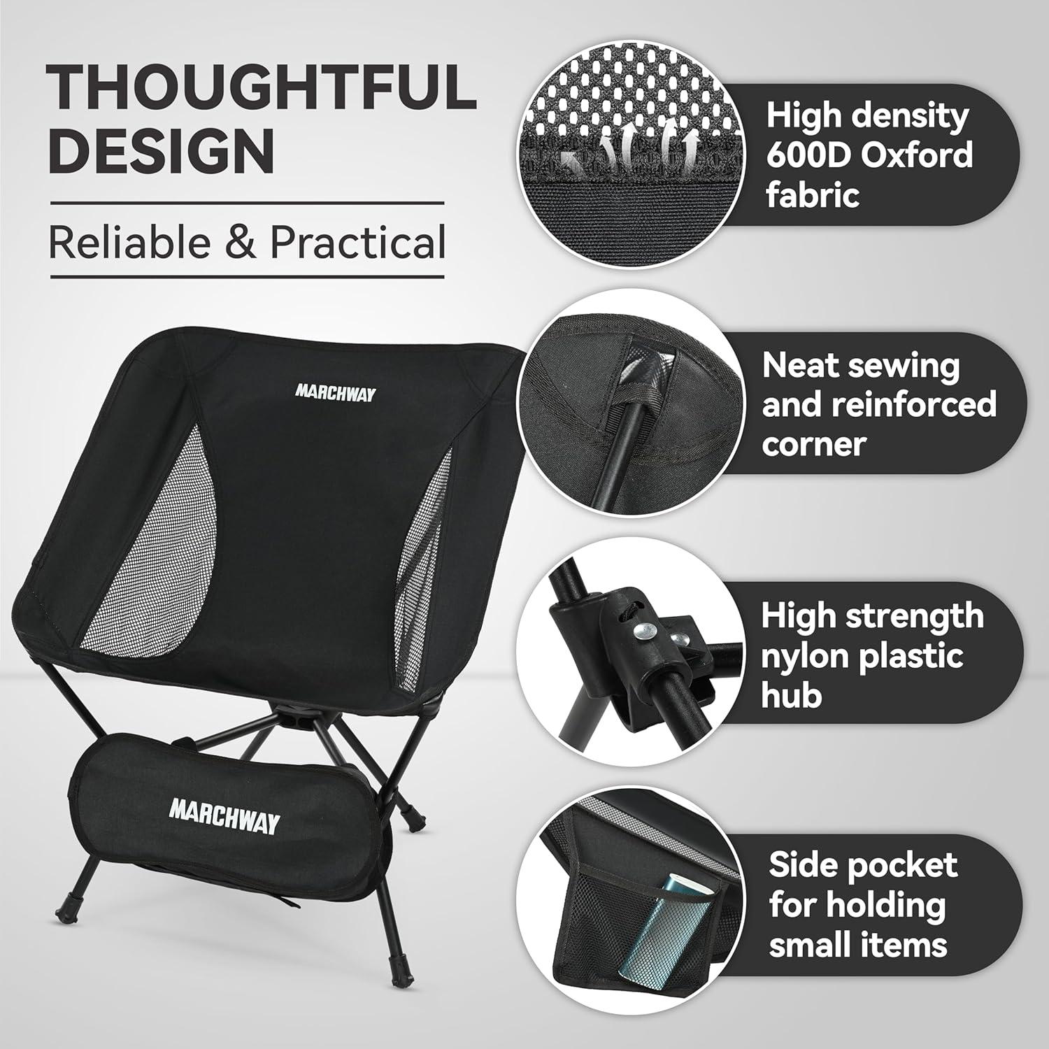 Black Lightweight Aluminum Folding Camping Chair with Storage Bag