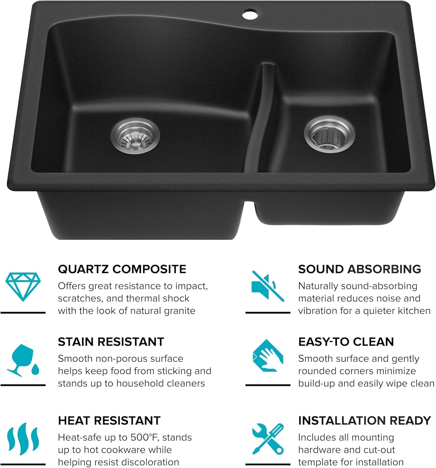 KRAUS Quarza™ 33" L Dual Mount 60/40 Double Bowl Granite Kitchen Sink