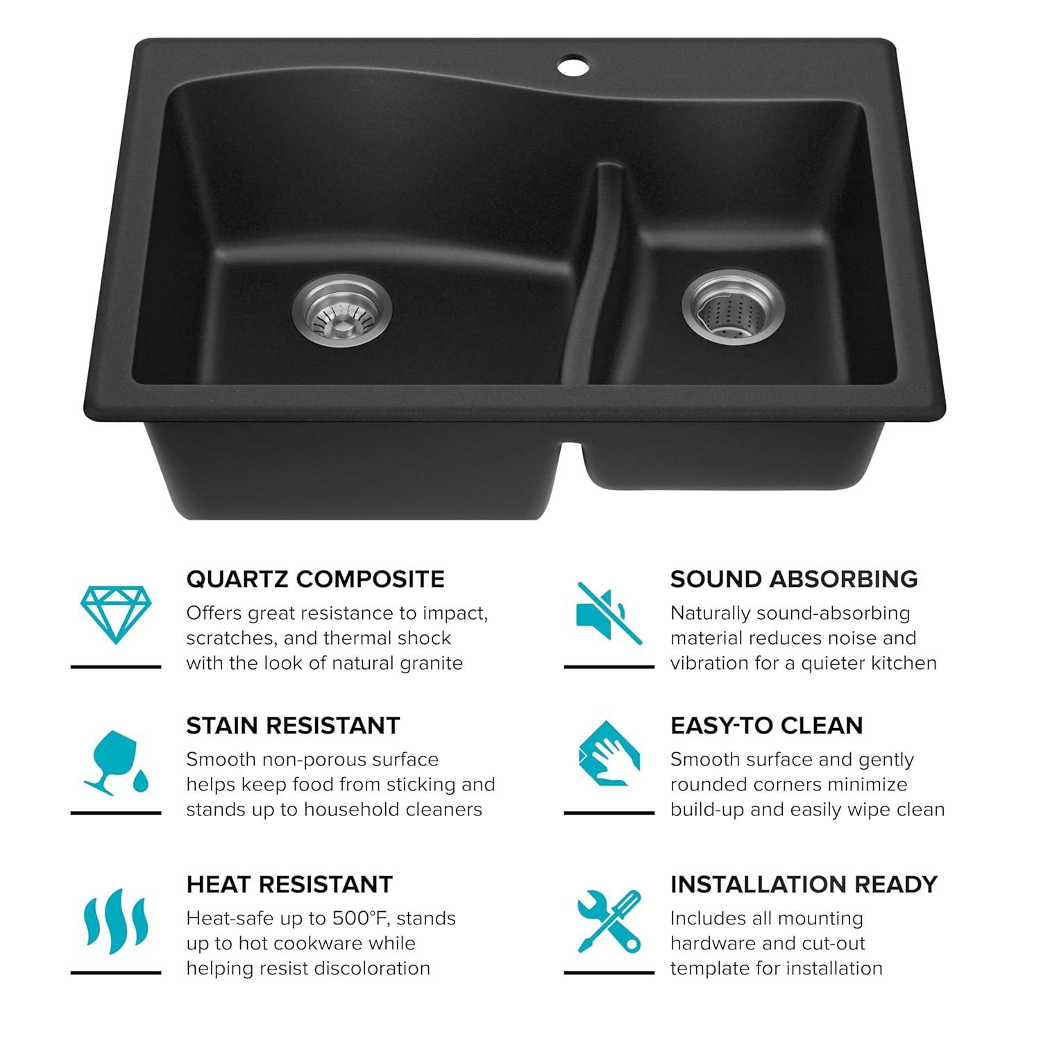 Kraus KRAUS Quarza™ 33" L Dual Mount 60/40 Double Bowl Granite Kitchen Sink KGD-442GREY