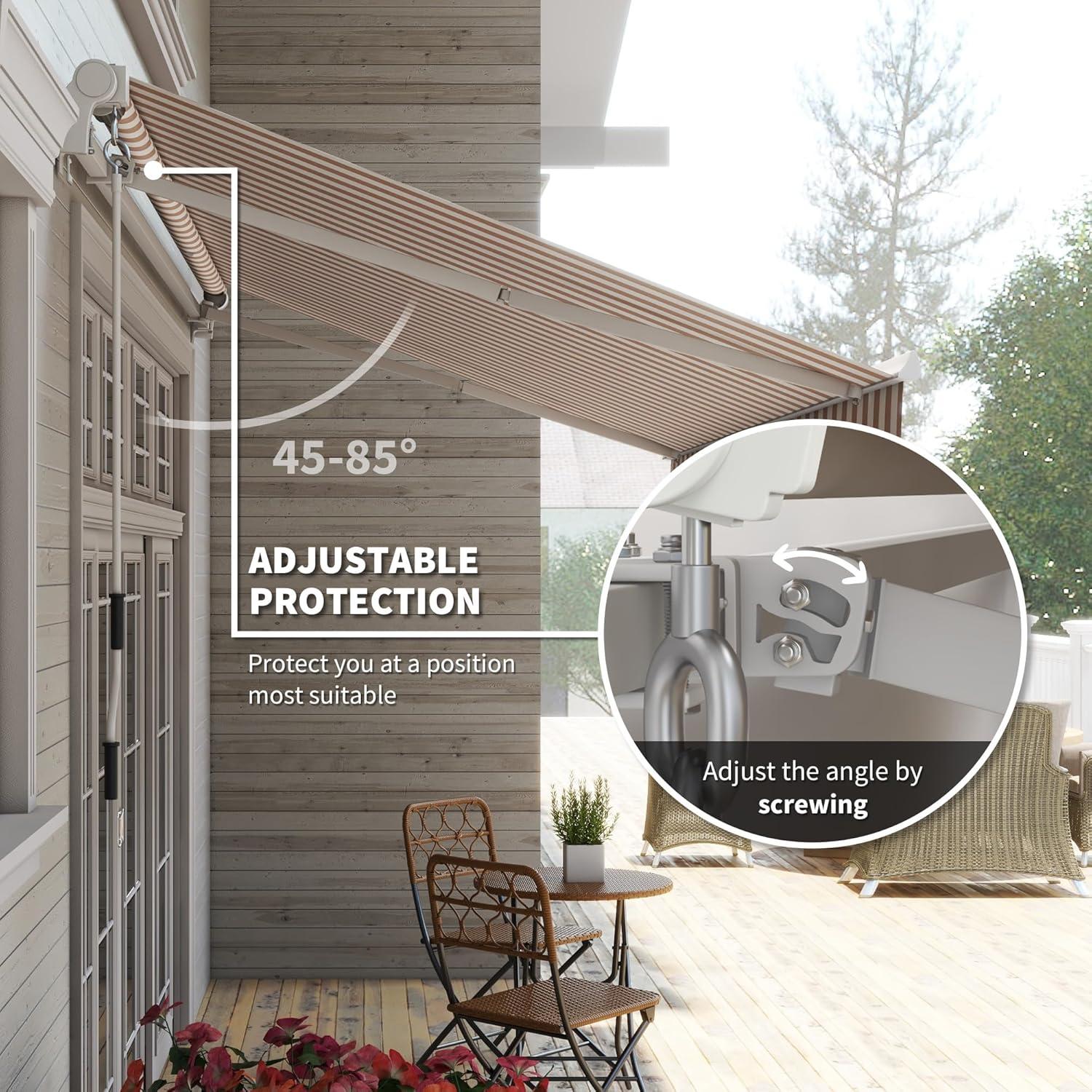 Outsunny 12' x 10' Manual Retractable Awning Outdoor Sunshade Shelter for Patio, Balcony, Yard, with Adjustable & Versatile Design, Beige and White