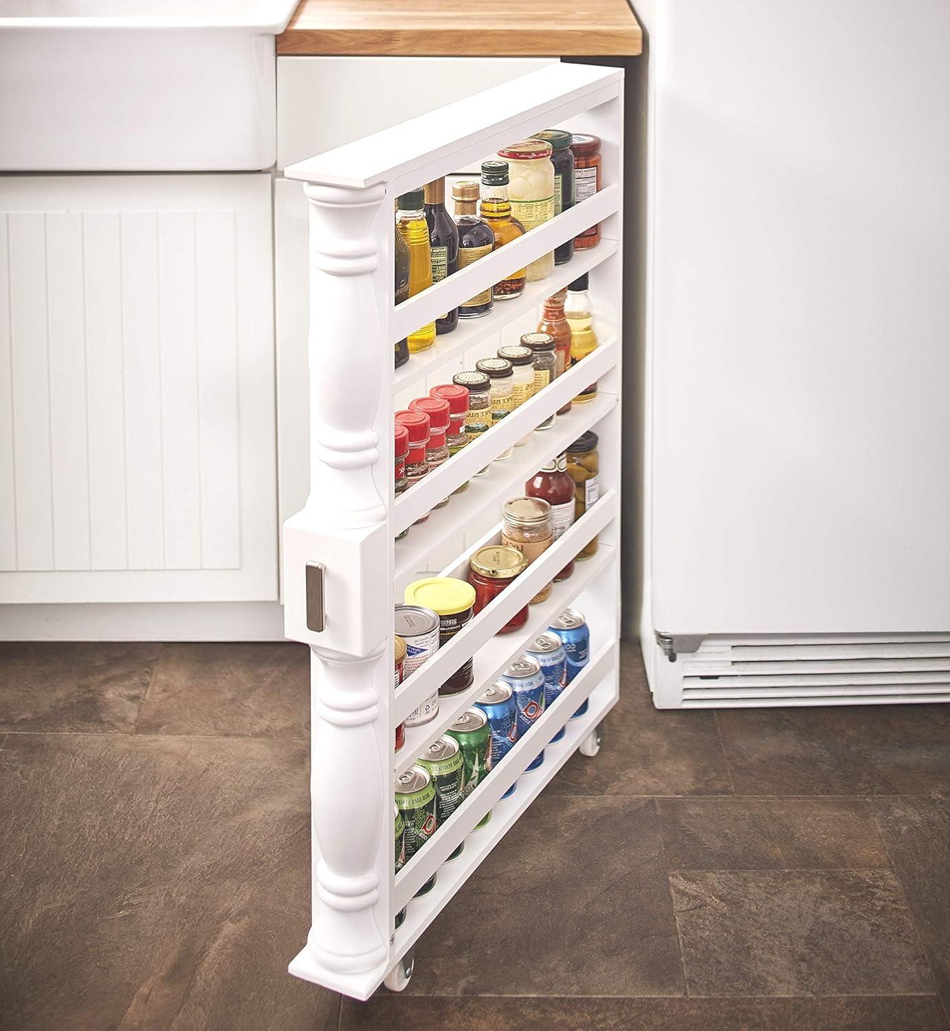The Lakeside Collection Slim Rolling Can and Spice Racks - White