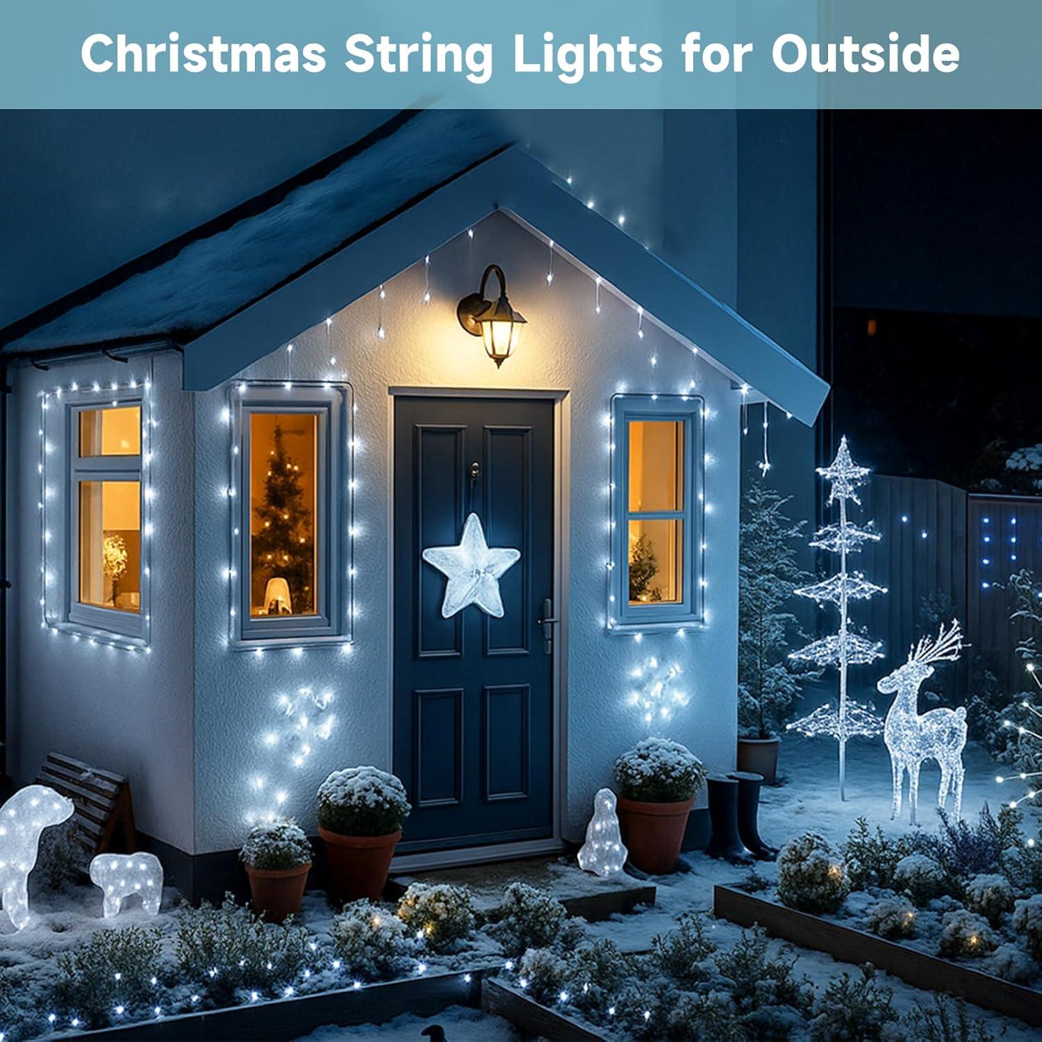 2-Pack Solar String Lights for Outside, Total 200LED Solar Fairy Lights Waterproof, Outdoor Twinkle Light Copper Wire 8 Modes Fairy Light for Xmas Tree Party Wedding Decor (Warm White)