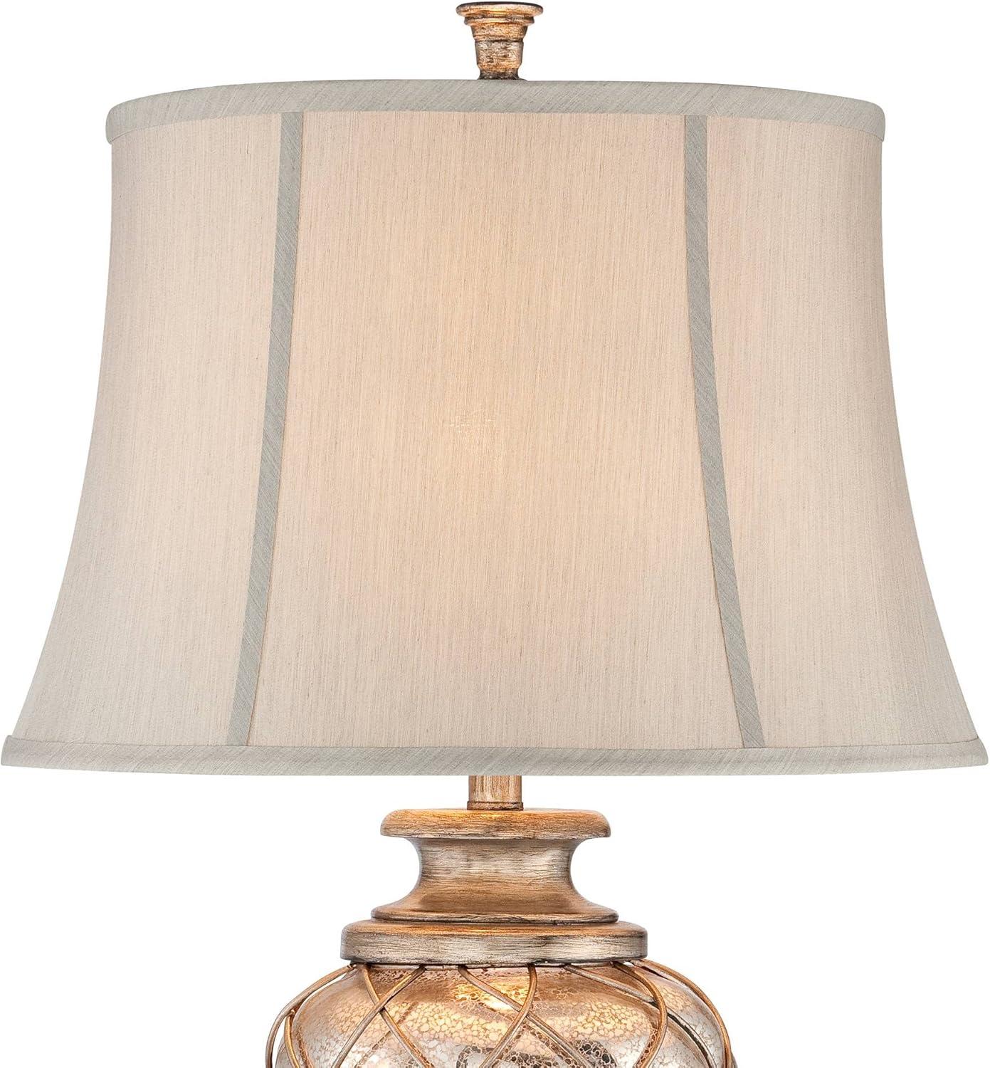 Barnes and Ivy Traditional Table Lamp with LED Nightlight Dimmer 33 3/4" Tall Mercury Glass Off-White Shade for Bedroom Nightstand