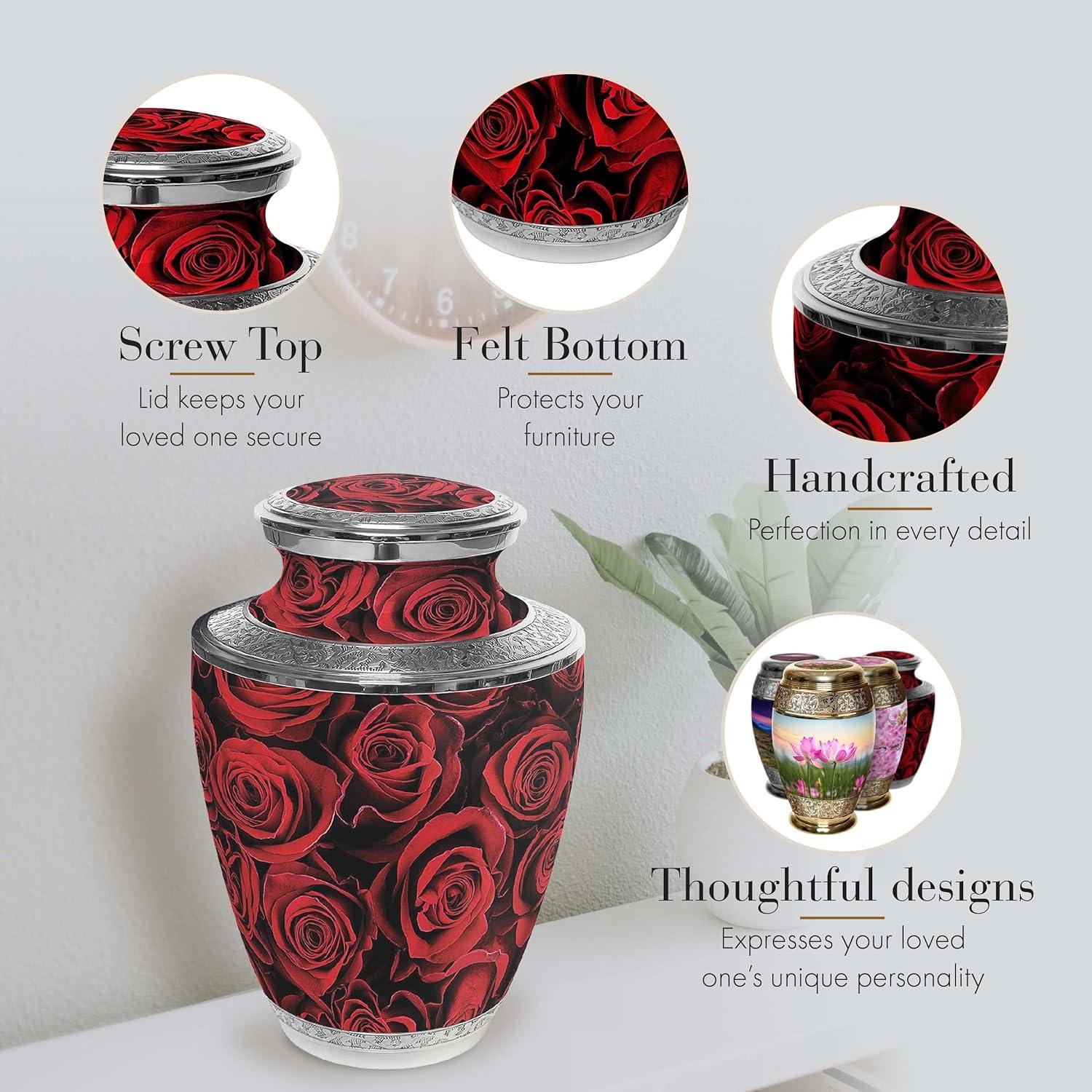 Crimson Rose Urns for Cremation Ashes Large Urn XL or Small Keepsake Urns for Adult Cremation Ashes & Urns for Human Ashes for Home or Burial Cremation Urns Extra Large