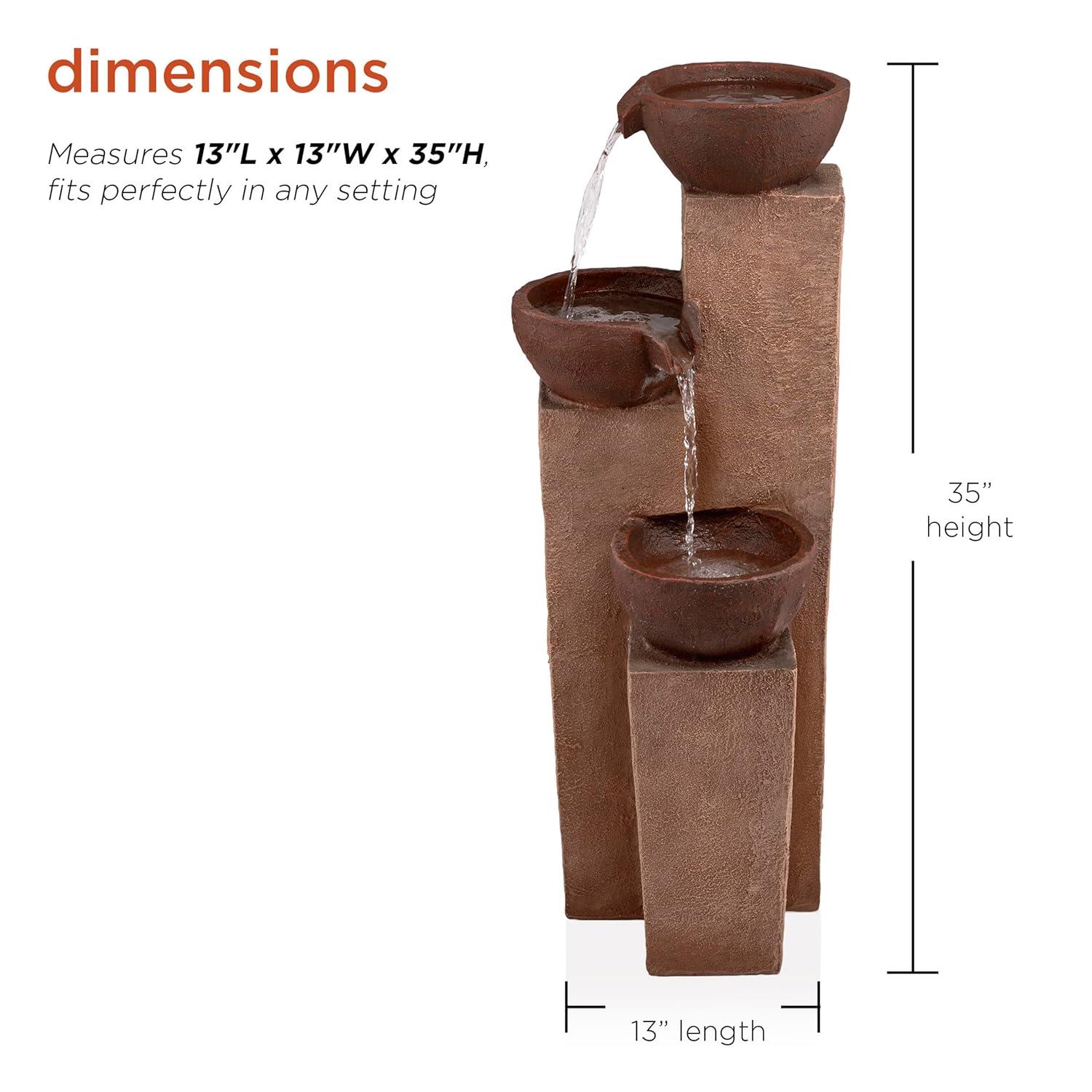 35" Stone Resin Layered Tiering Pots Fountain Copper - Alpine Corporation: Outdoor 3-Tier Water Feature, Polystone & Fiberglass, Weather-Proof