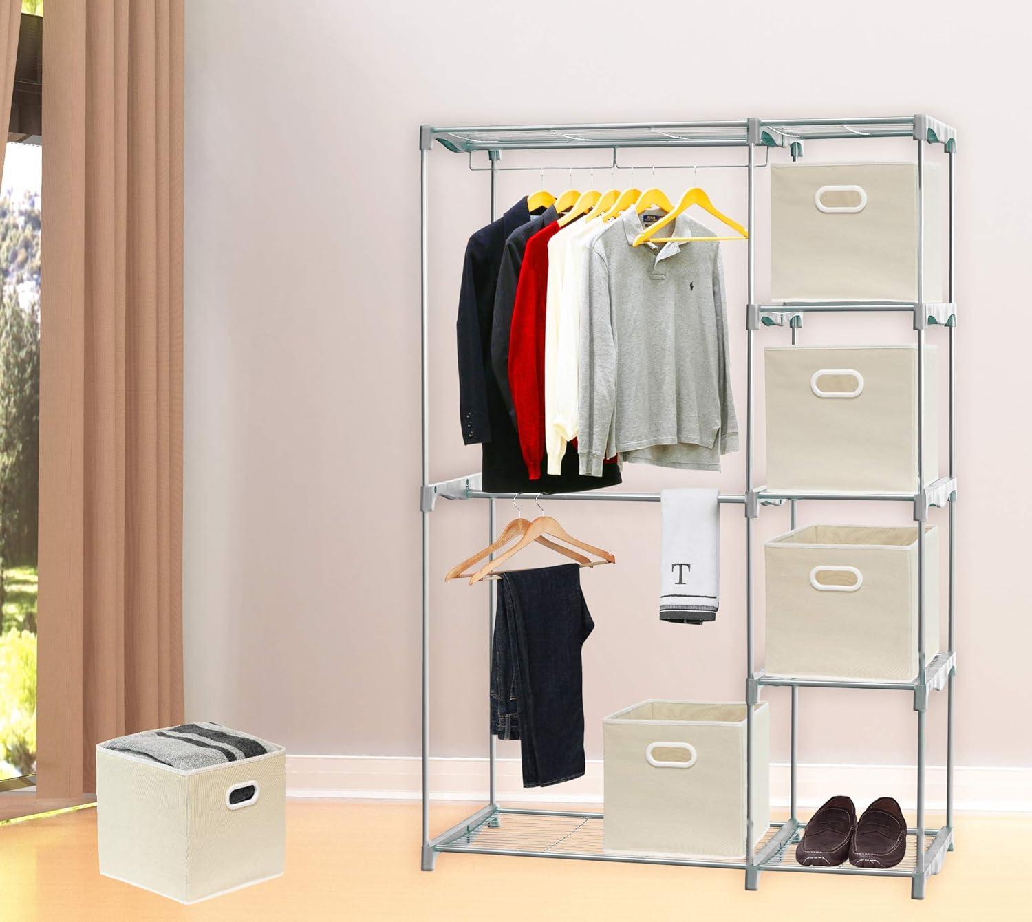 Simple Houseware Foldable Cube Storage Bin with Handle, 6 Pack, Beige