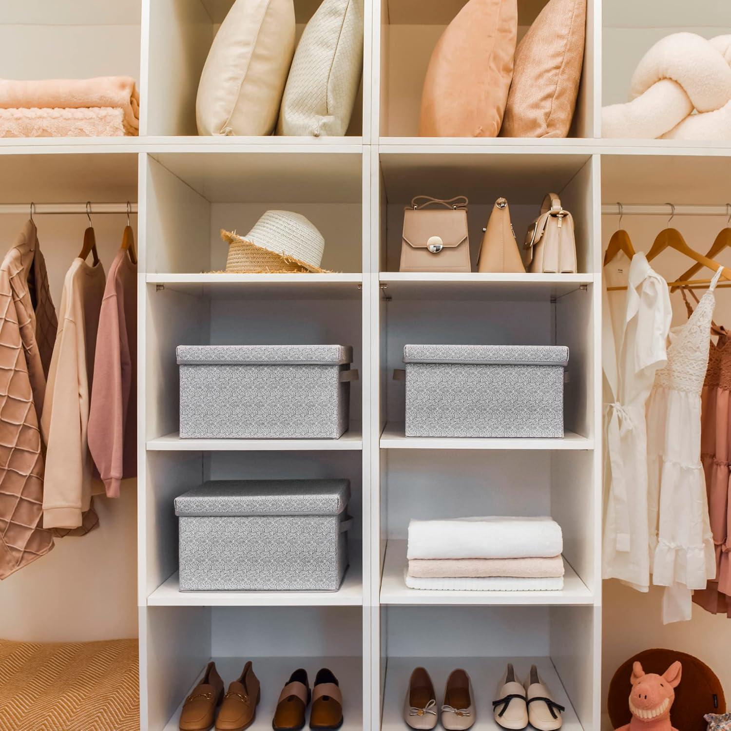 GRANNY SAYS Storage Box, Storage Bins with Lids, Closet Storage Containers, Storage Basket with Lid, Storage Organizer Bins, Decorative Boxes Keepsake, Large Storage Bins, Gray, 3-Pack