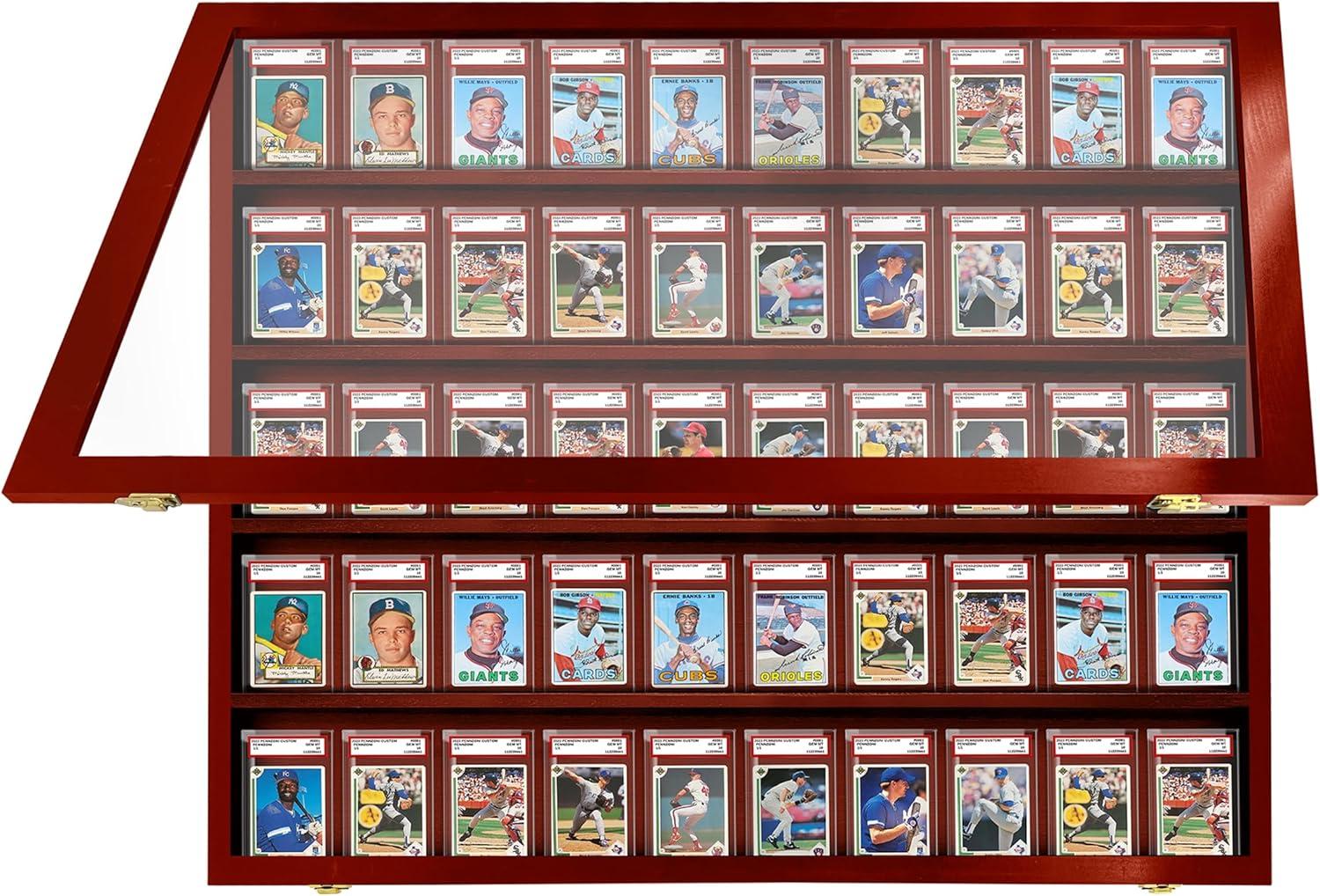 PENNZONI Baseball Card Display Case, 50 Graded Cards Acrylic Frame, Cherry