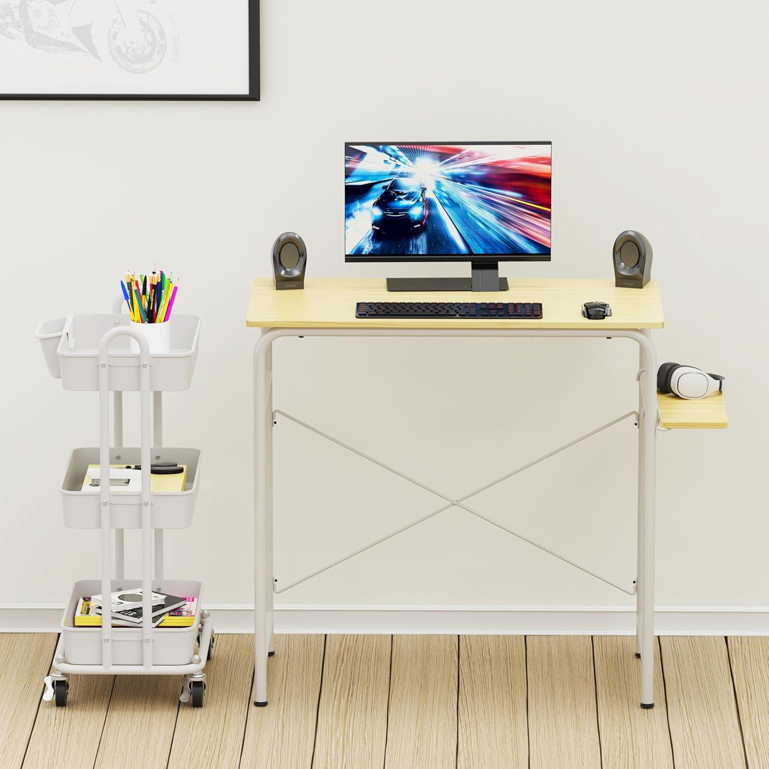 Simple Houseware 3-Tier Multifunctional Rolling Utility Cart with Hanging Bucket, White