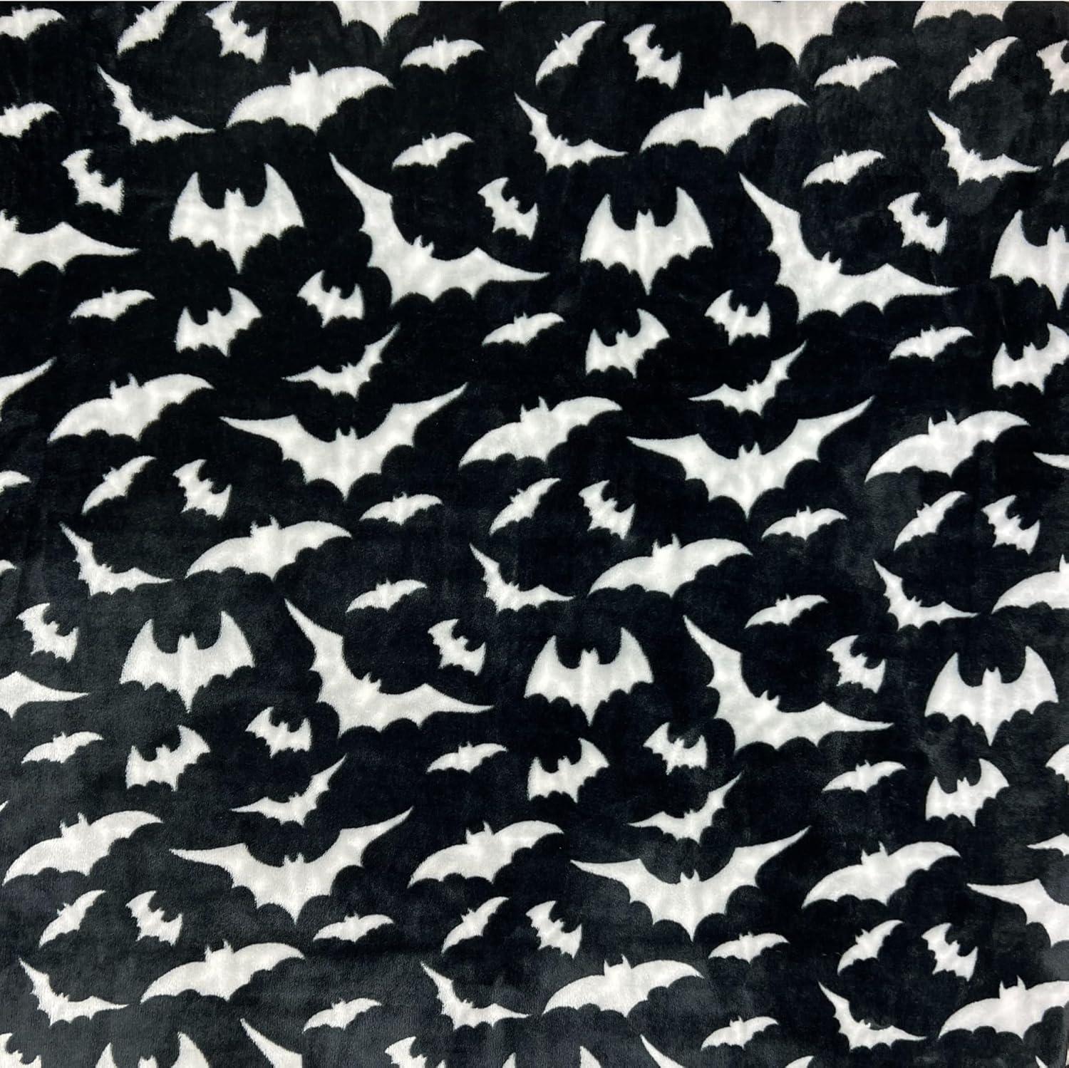 Serafina Home Haunted Halloween Fleece Throw Blanket: Halloween Silver Night Bats on Black Design on Soft Velvet Fleece Throw Blanket 50" x 70"