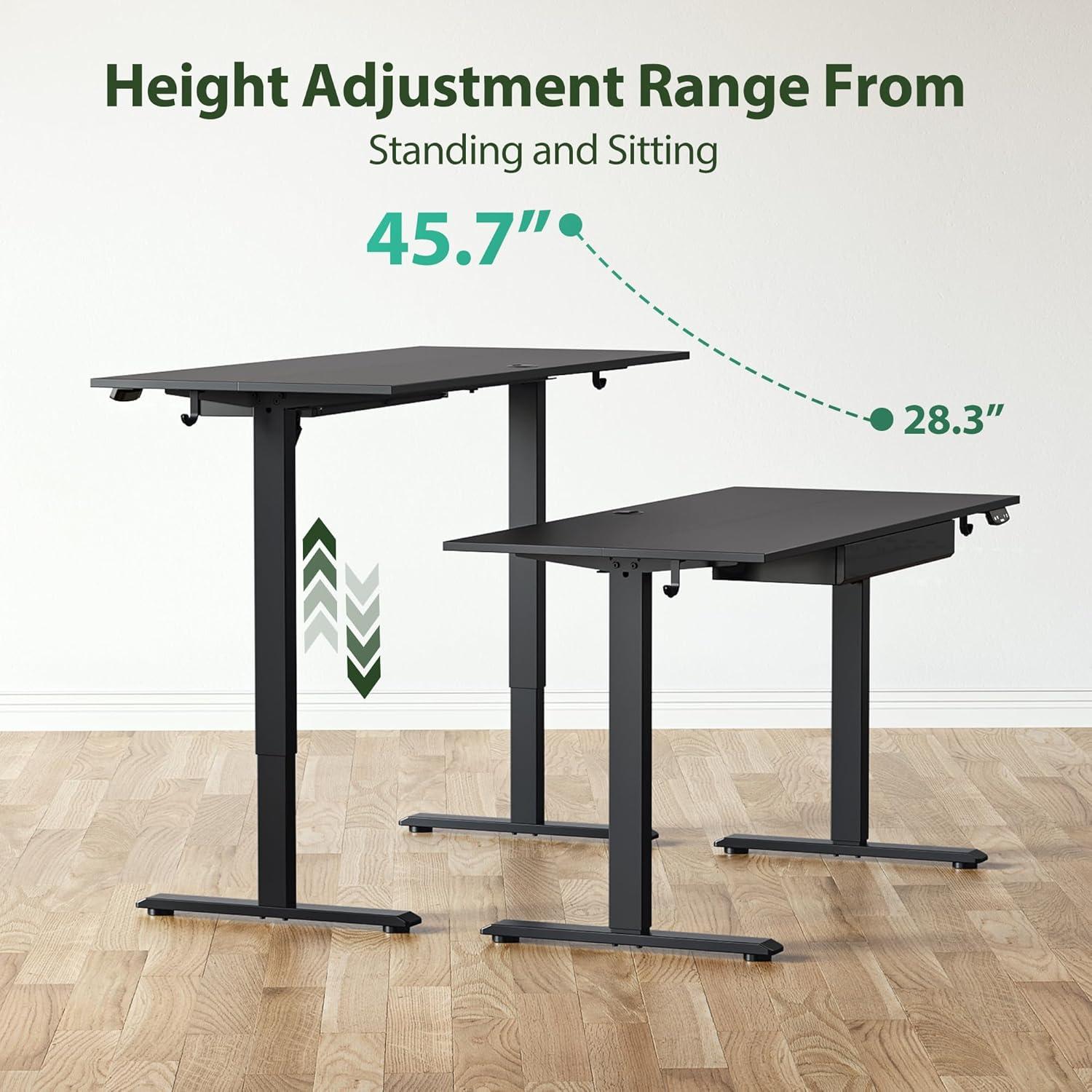 Agilestic Adjustable Height Electric Standing Desk with Storage Wooden Drawer, 55 x 24 Inches Stand Up Home Office Computer Gaming Table for Work Office Home, Rustic Brown