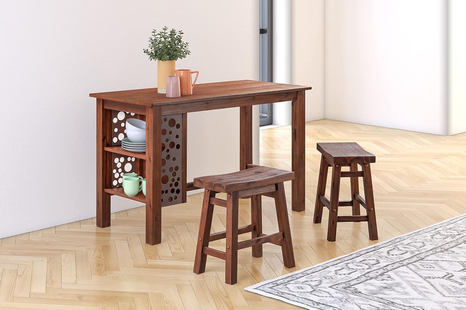 Set of 2 18" Sonoma Saddle Stools, Acacia Wood, Rustic Farmhouse - Boraam