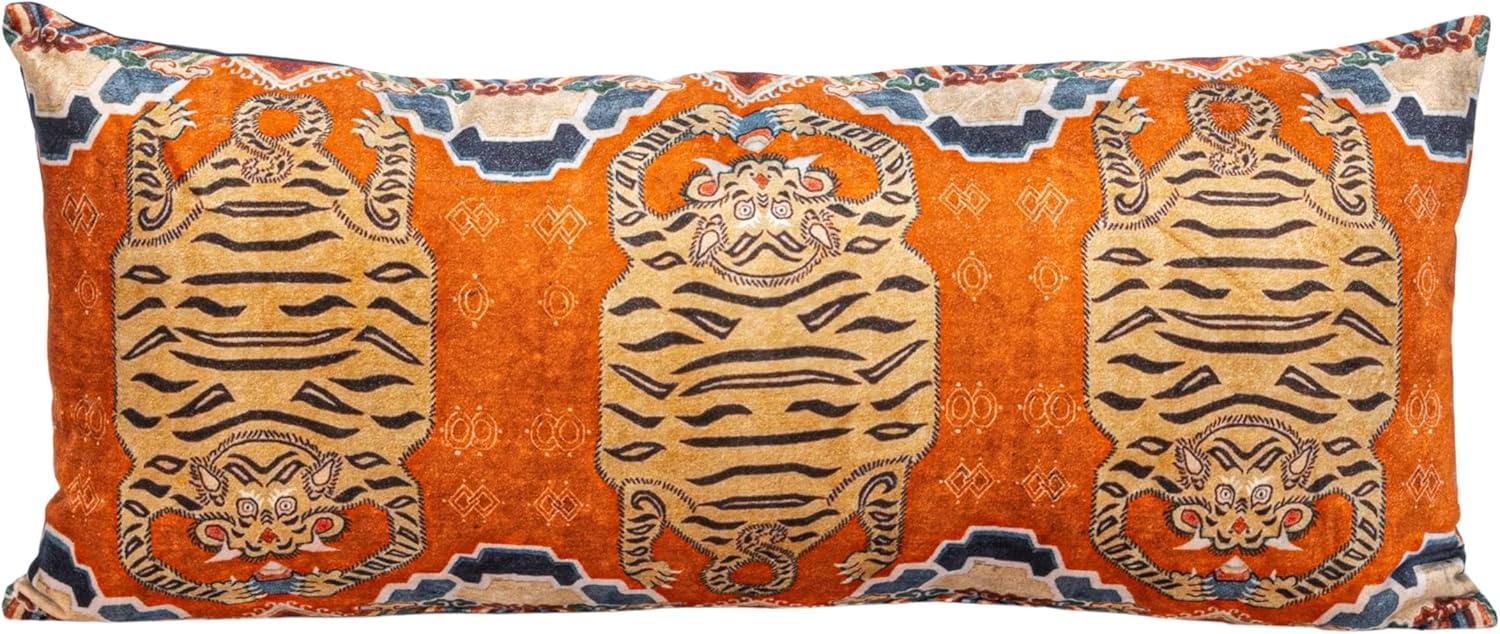 Tibetan Tiger Orange Cotton Velvet Lumbar Pillow