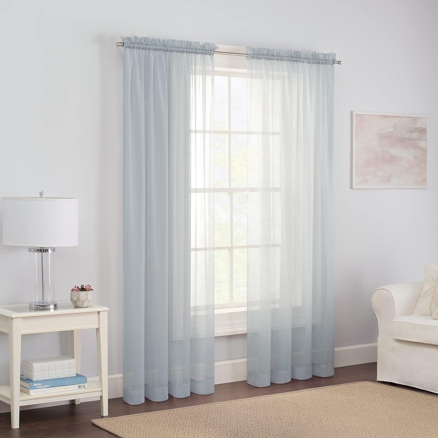 Victoria Gray Sheer Cotton Polyester Rod Pocket Curtain Panels