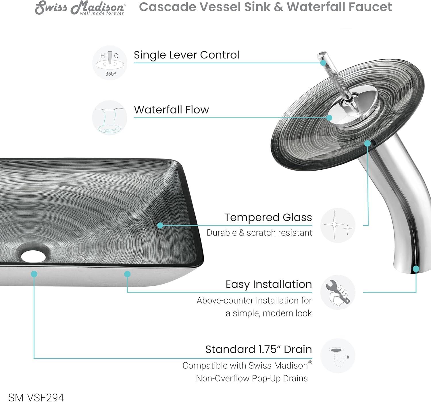 Cascade Rectangular Glass Vessel Sink with Faucet