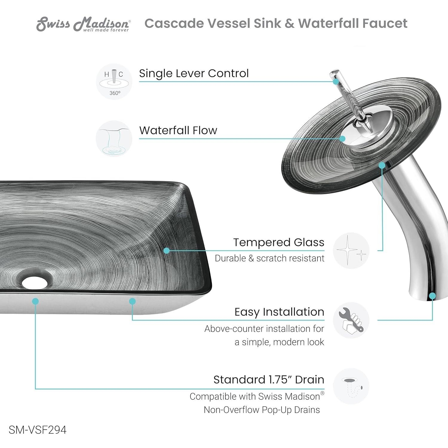 Cascade Rectangular Glass Vessel Sink with Faucet